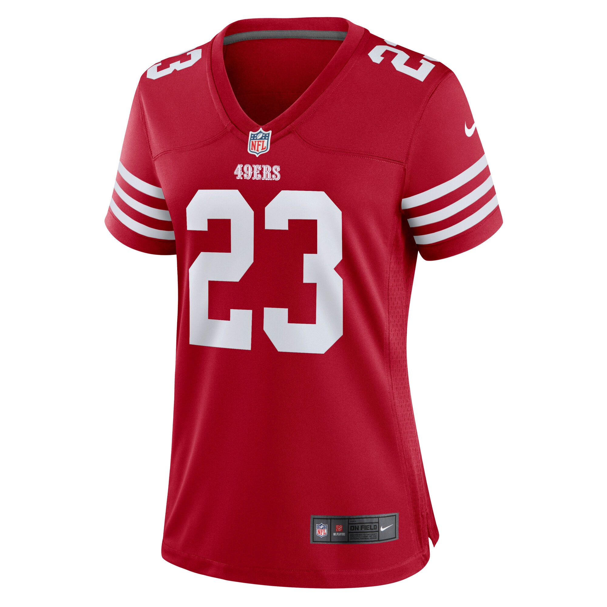 Maillot de match Nike Christian McCaffrey rouge écarlate des 49ers San Francisco pour femmes
