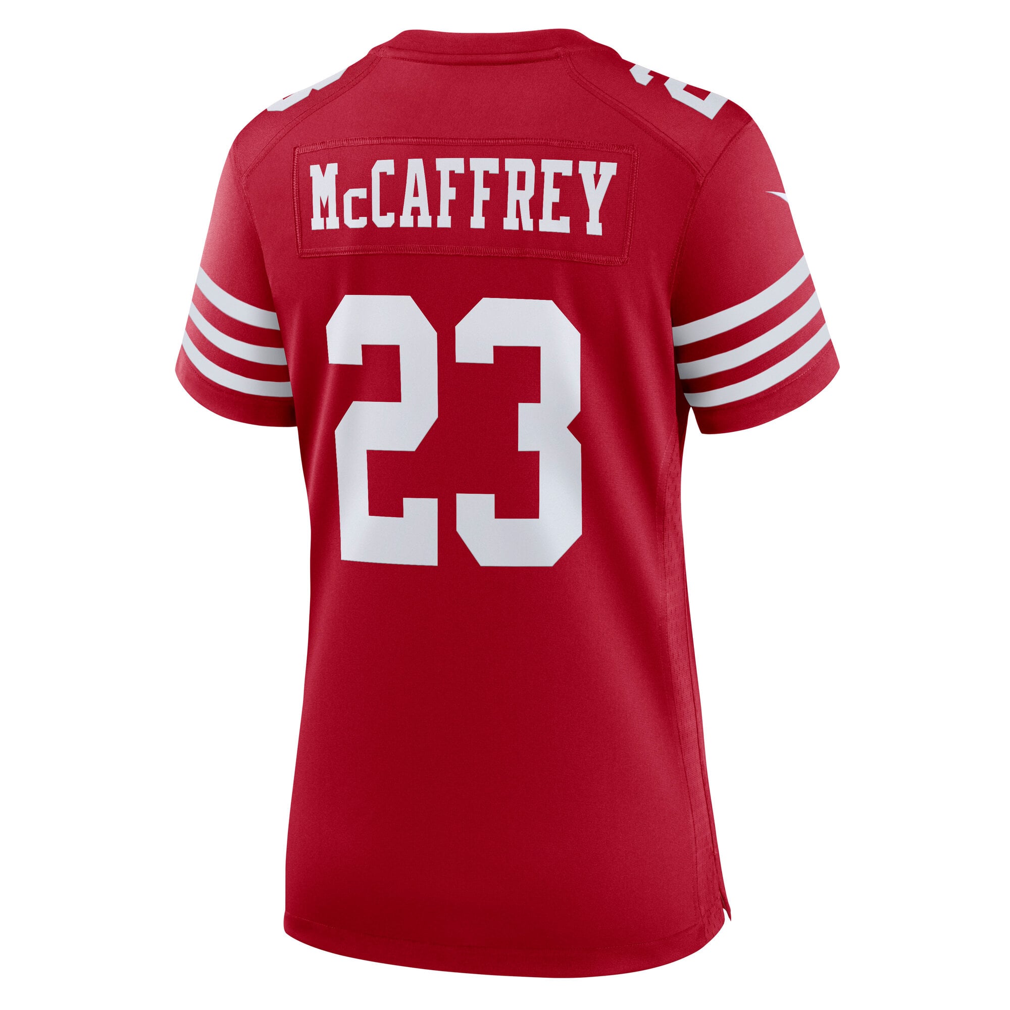 Maillot de match Nike Christian McCaffrey rouge écarlate des 49ers San Francisco pour femmes
