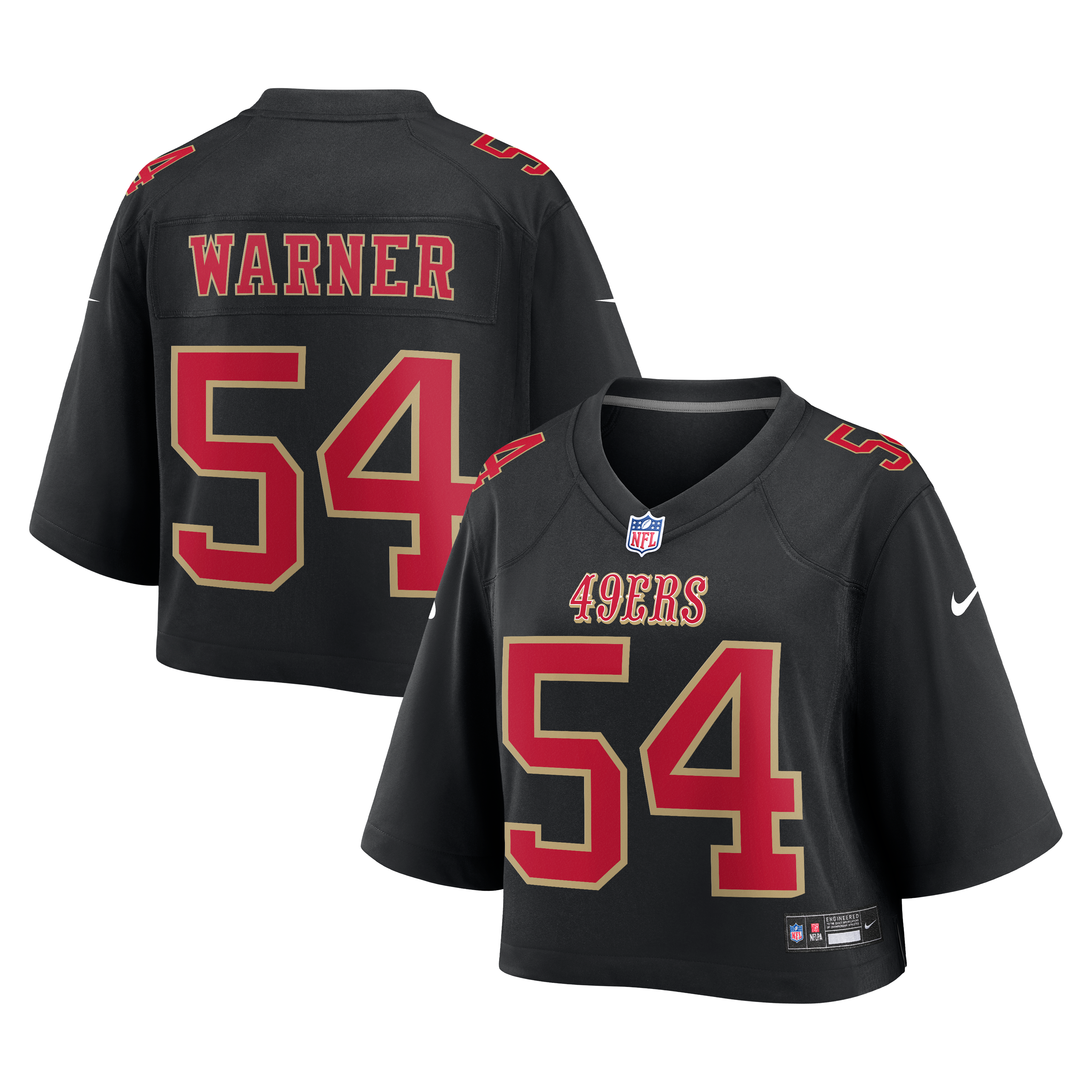 Maillot de match court Nike Fred Warner noir pour femme, San Francisco 49ers