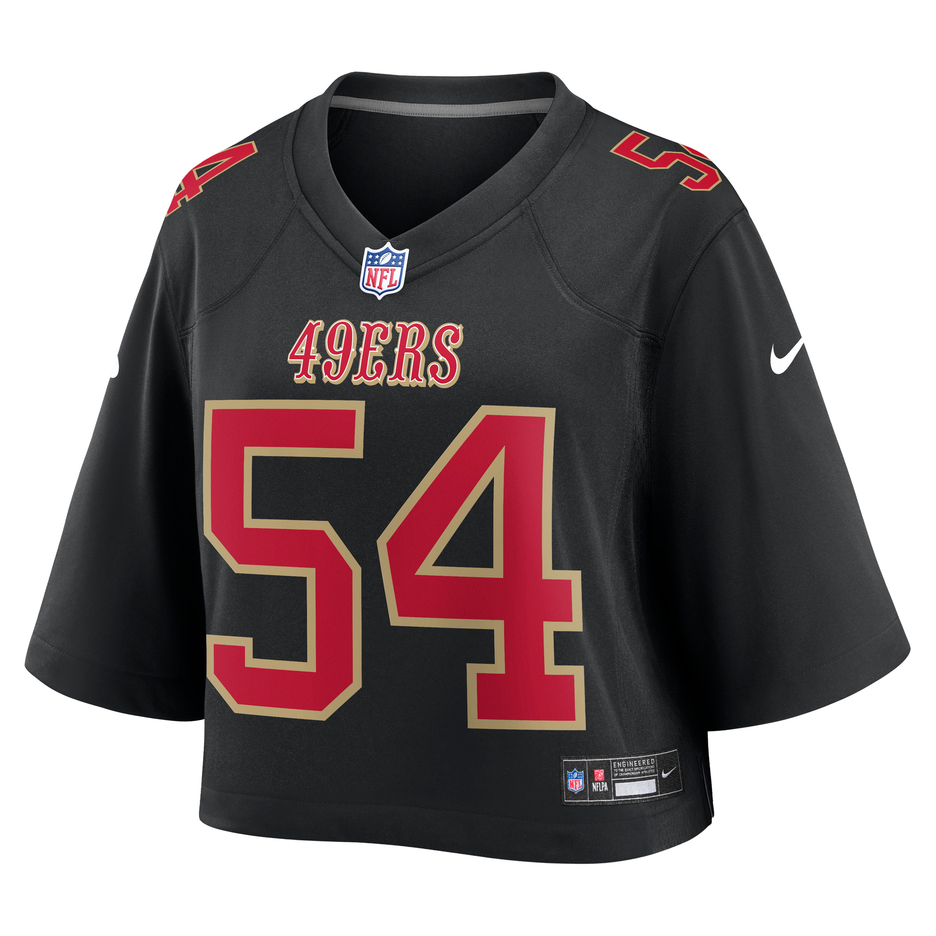 Maillot de match court Nike Fred Warner noir pour femme, San Francisco 49ers