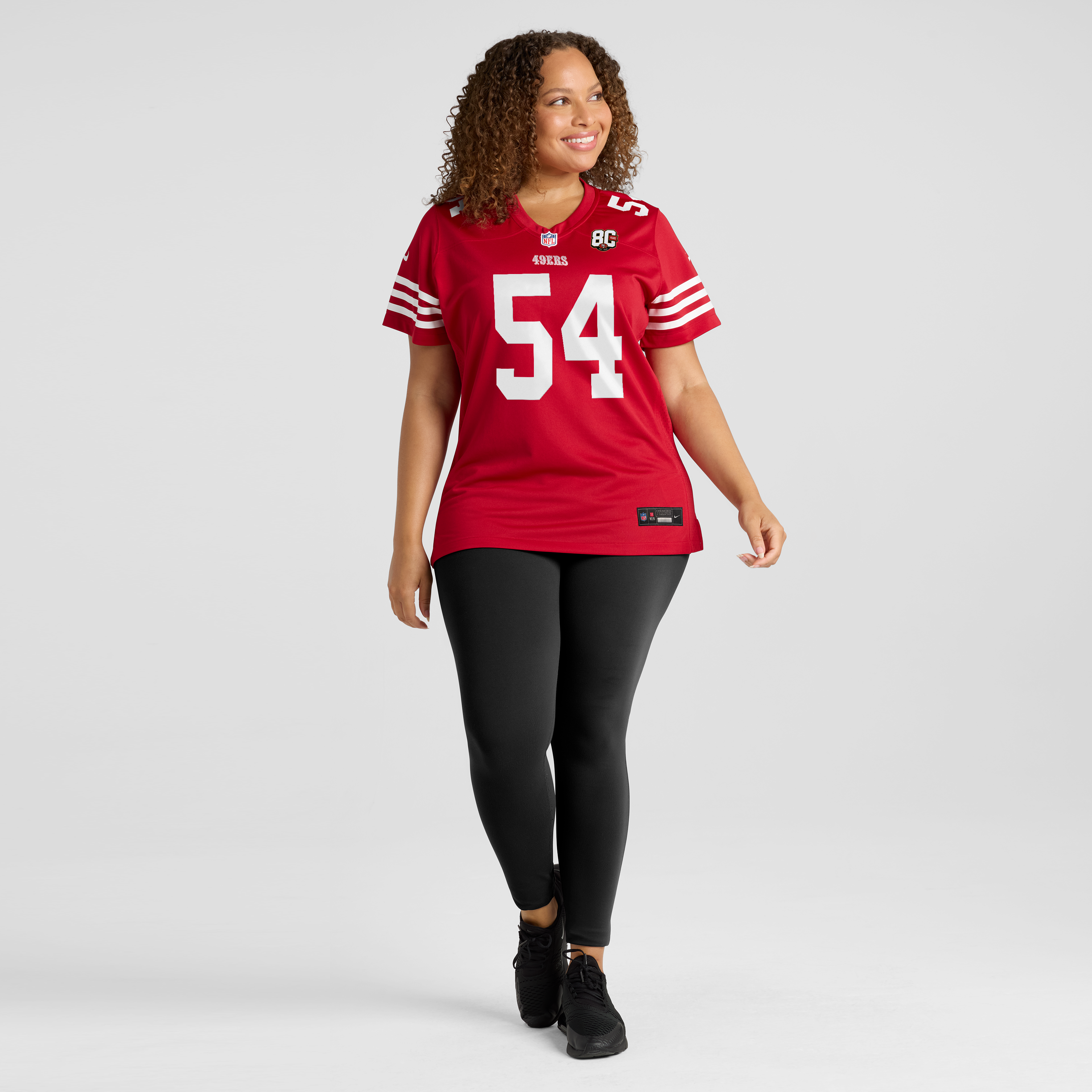 Maillot Nike Fred Warner Scarlet pour femme, édition spéciale 80e anniversaire des 49ers de San Francisco
