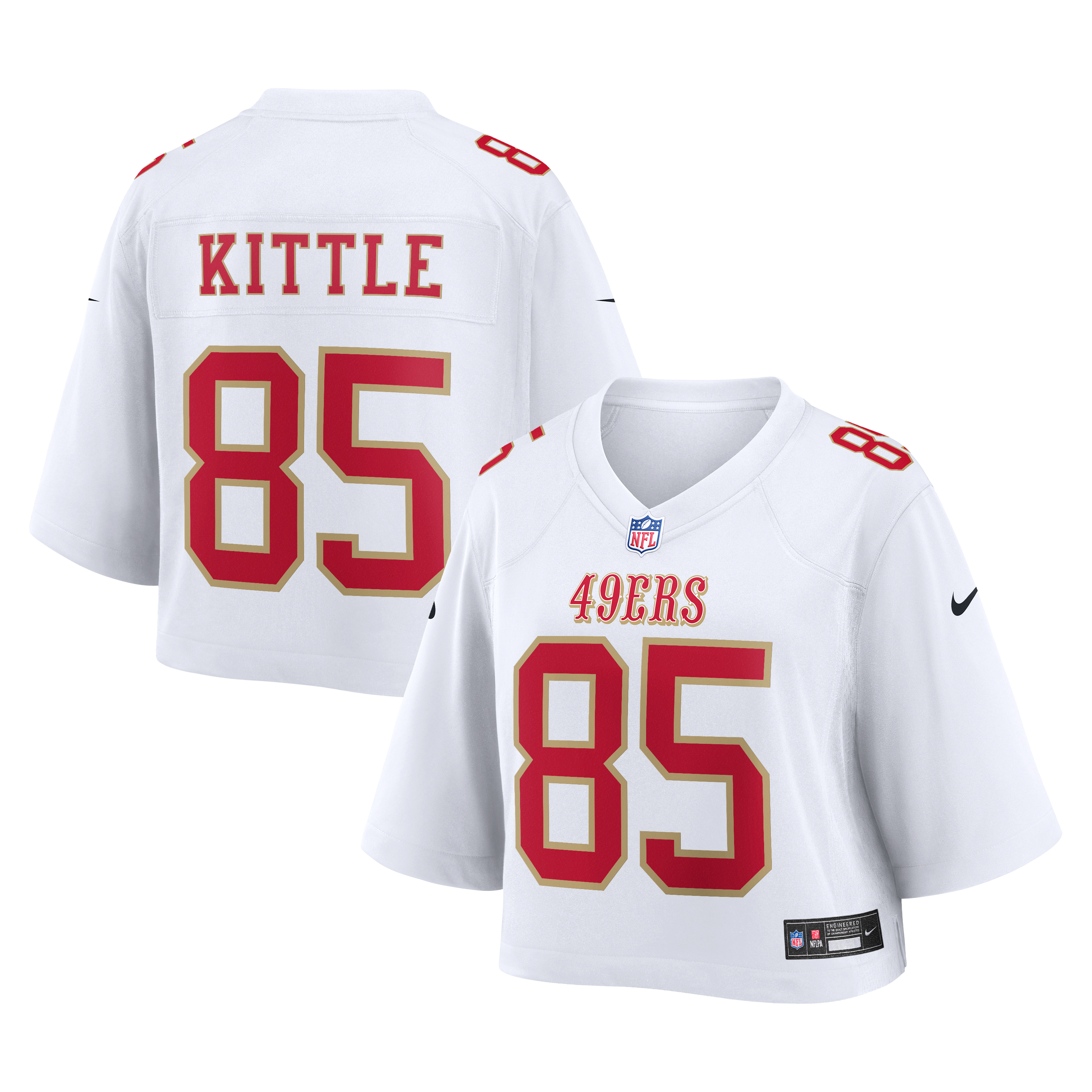 Maillot de match court Nike George Kittle blanc des 49ers San Francisco pour femmes