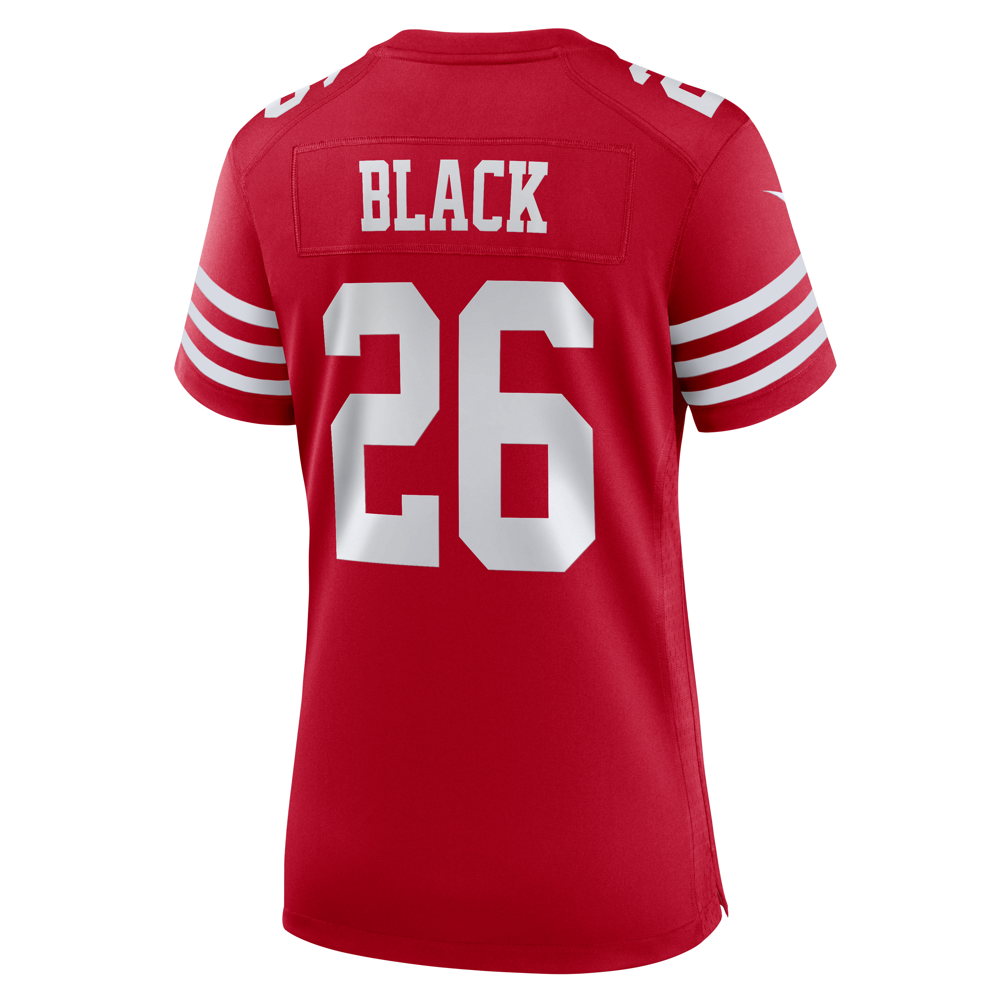 Maillot de match Nike Kaelon noir et rouge écarlate pour femme des 49ers San Francisco