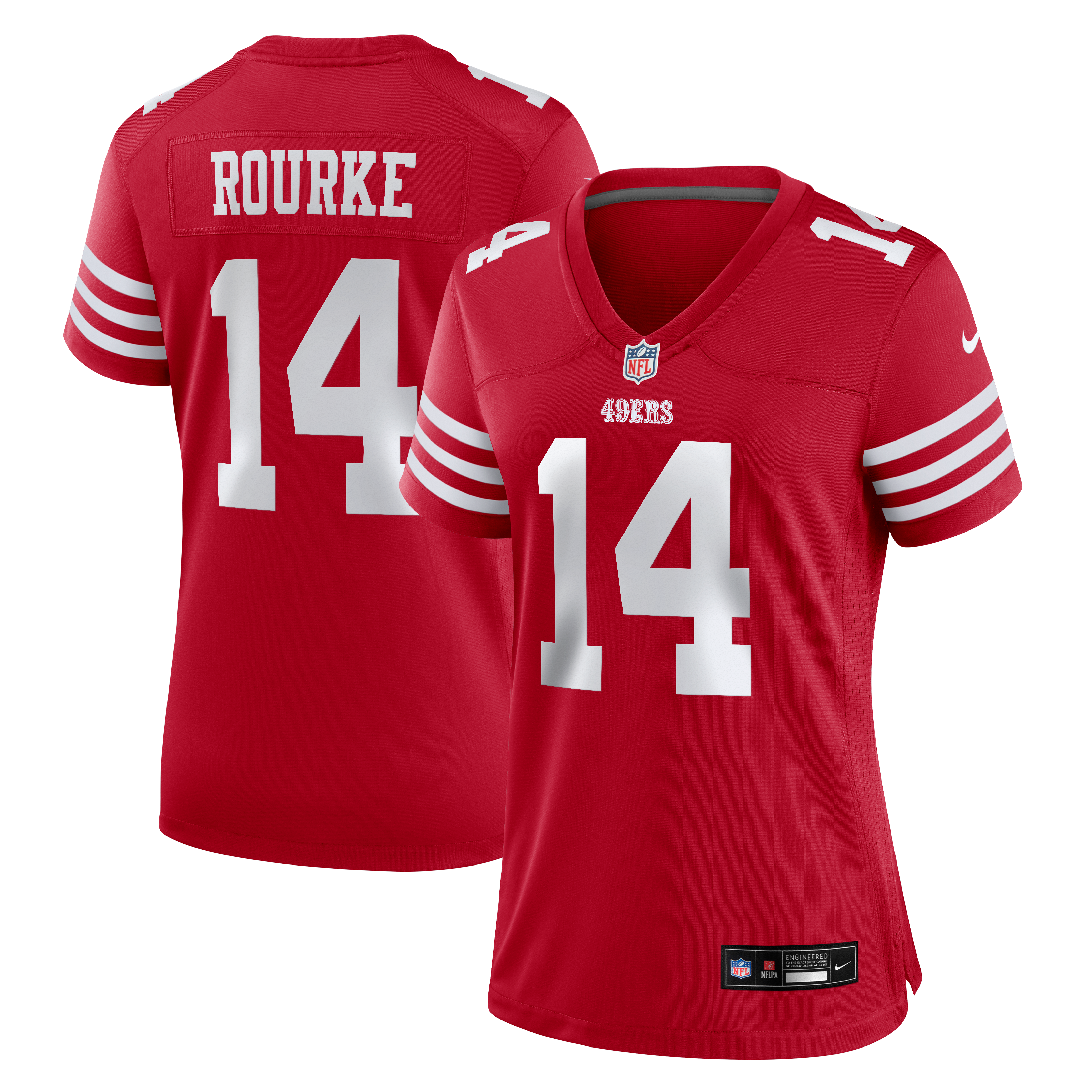 Maillot de match Nike Kurtis Rourke Scarlet des 49ers San Francisco pour femmes