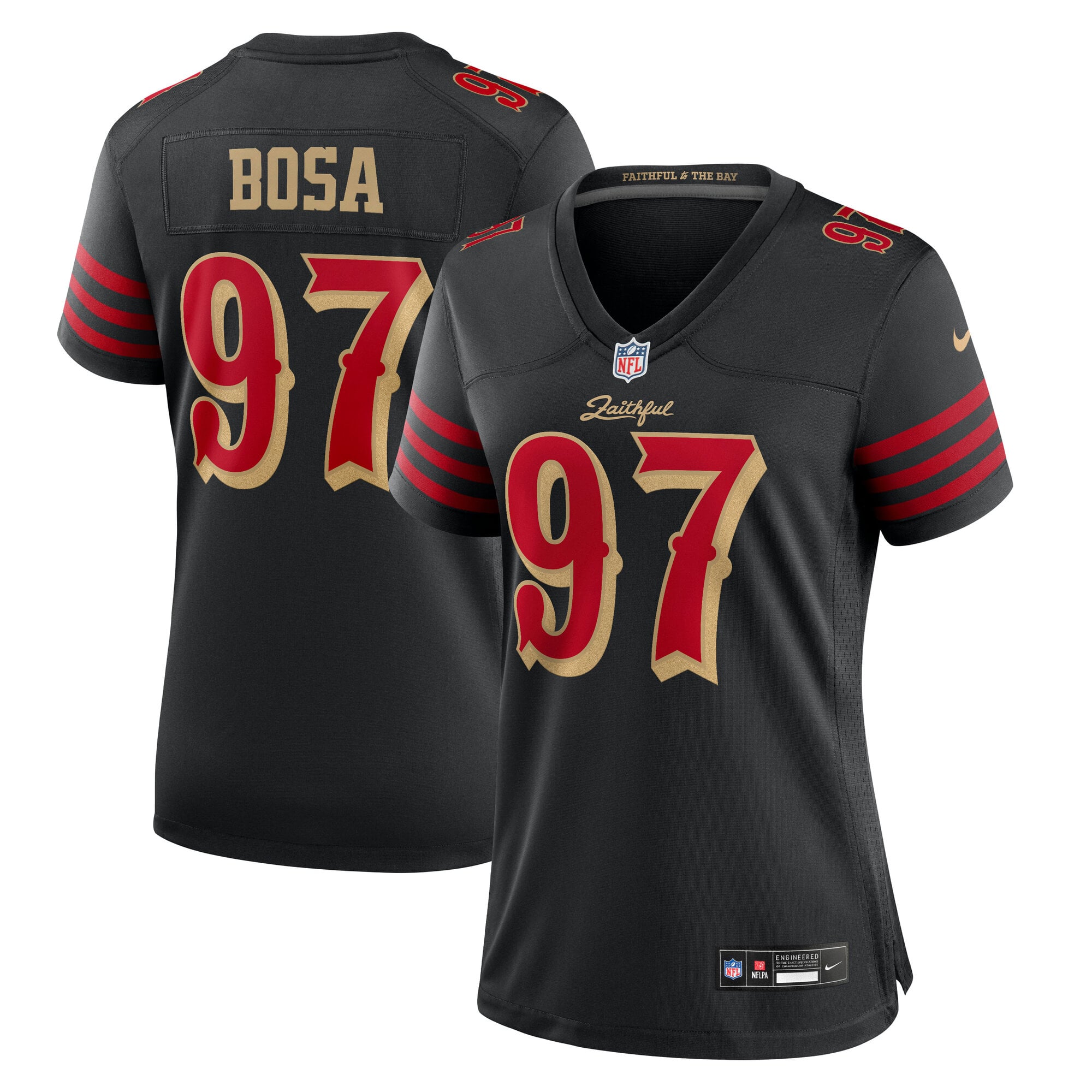 Maillot de match Nike Nick Bosa noir la collection Rivalries des 49ers San Francisco pour femmes