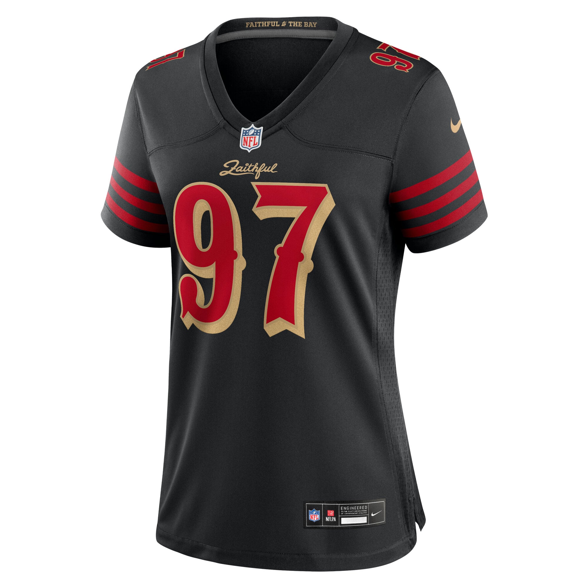 Maillot de match Nike Nick Bosa noir la collection Rivalries des 49ers San Francisco pour femmes