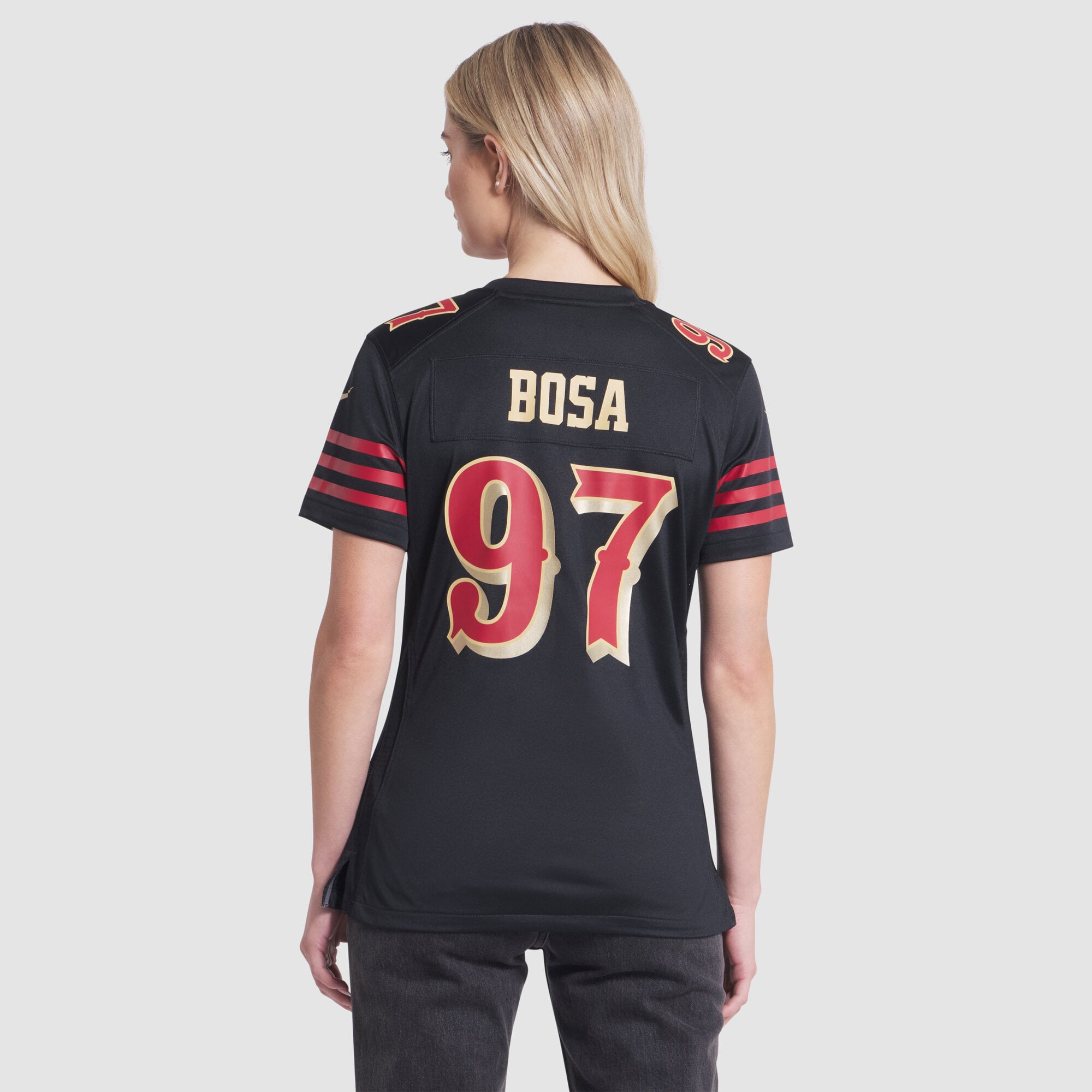 Maillot de match Nike Nick Bosa noir la collection Rivalries des 49ers San Francisco pour femmes