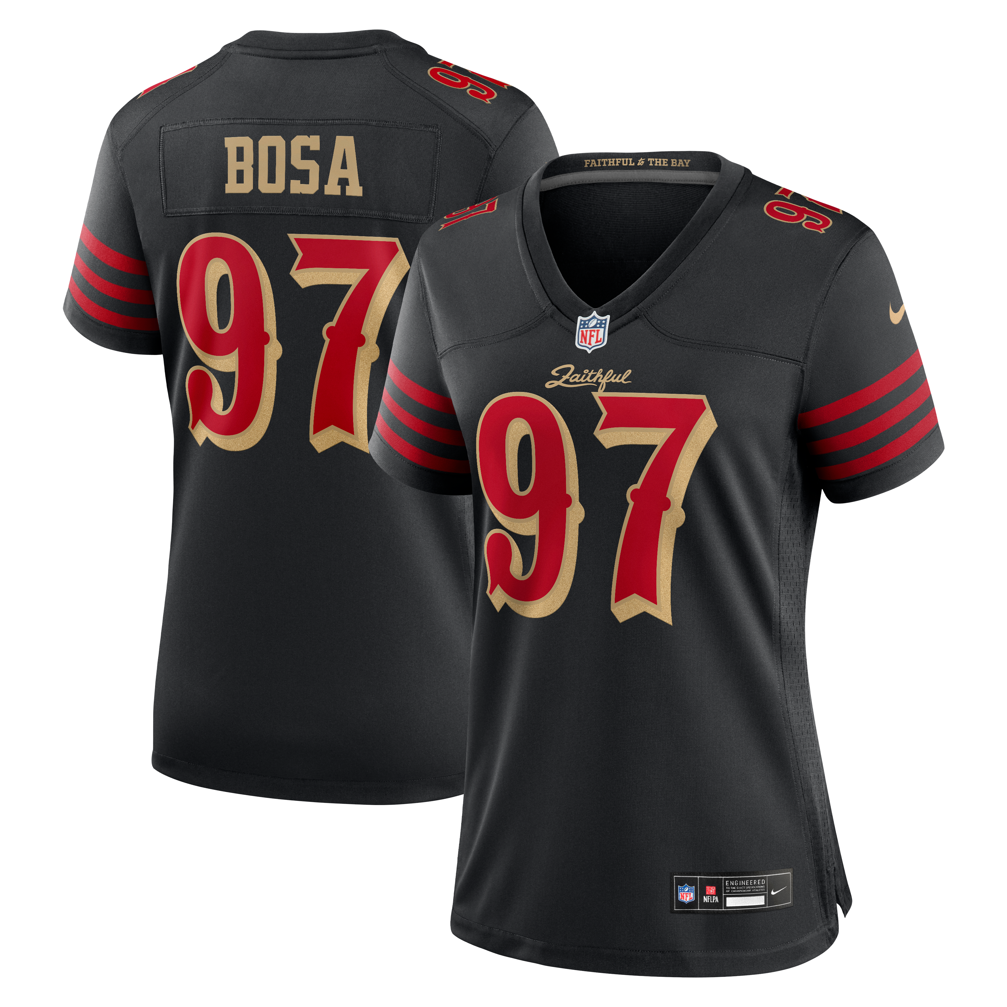 Maillot de match Nike Nick Bosa noir la collection Rivalries des 49ers San Francisco pour femmes