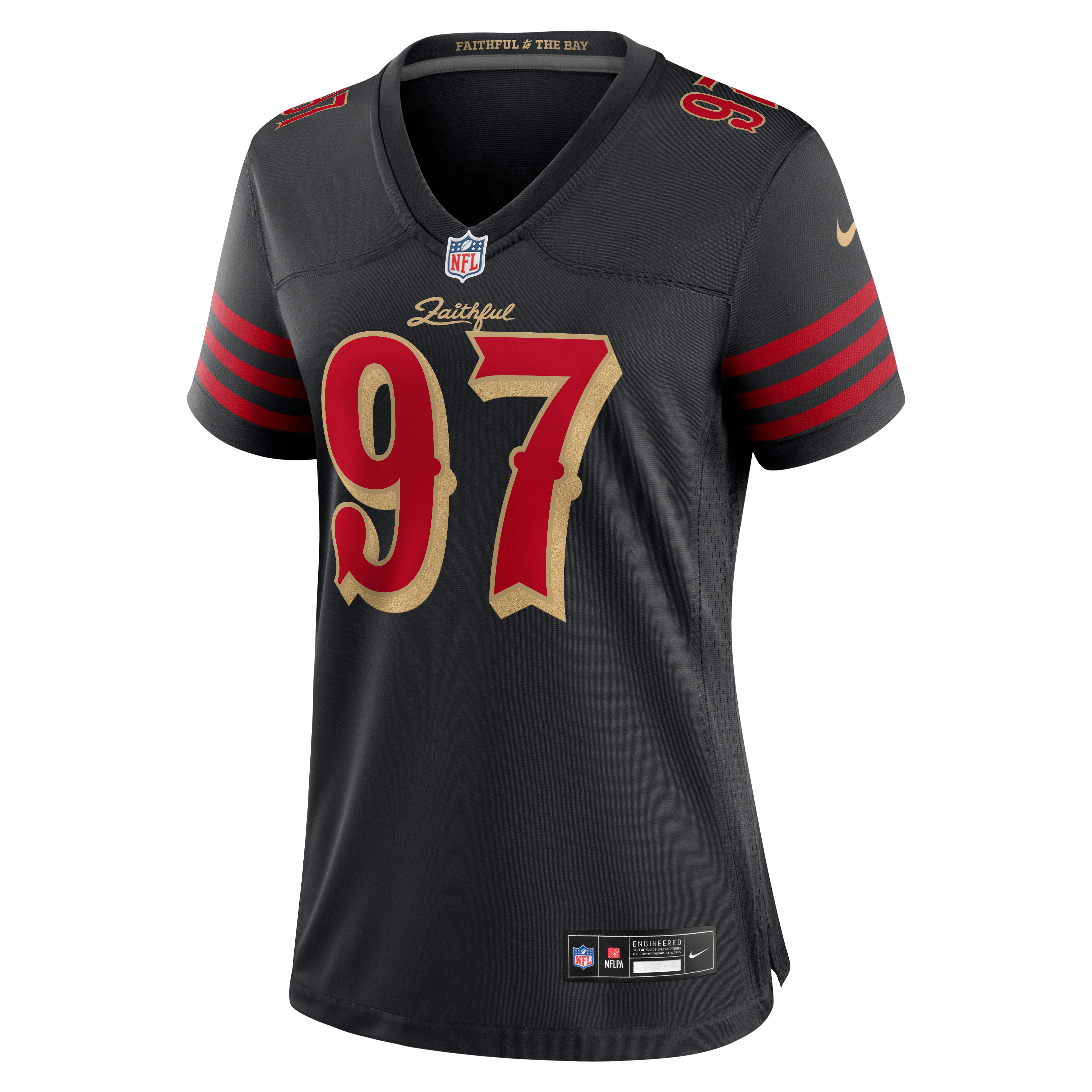 Maillot de match Nike Nick Bosa noir la collection Rivalries des 49ers San Francisco pour femmes