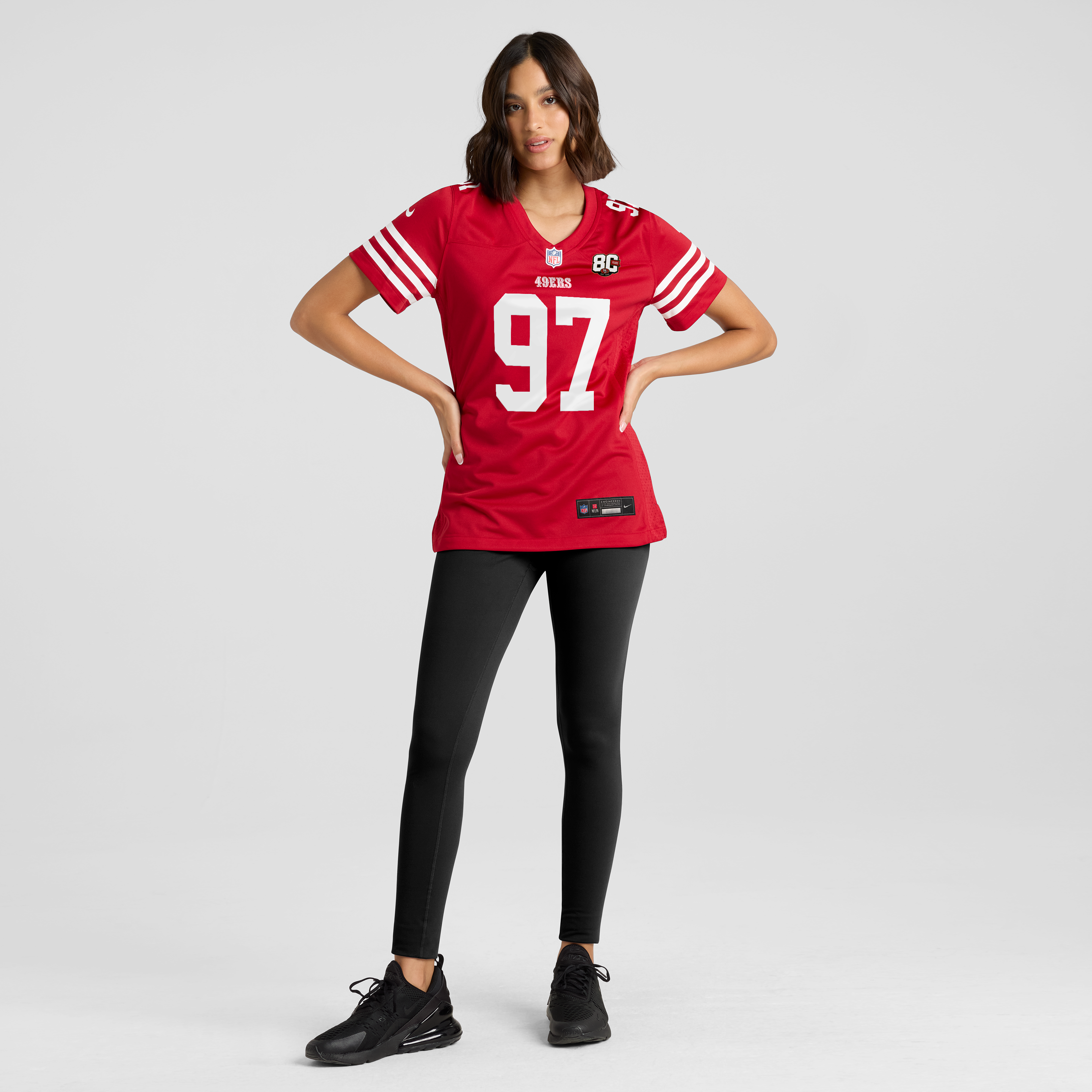 Maillot Nike Nick Bosa Scarlet pour femme, édition spéciale 80e anniversaire des 49ers de San Francisco