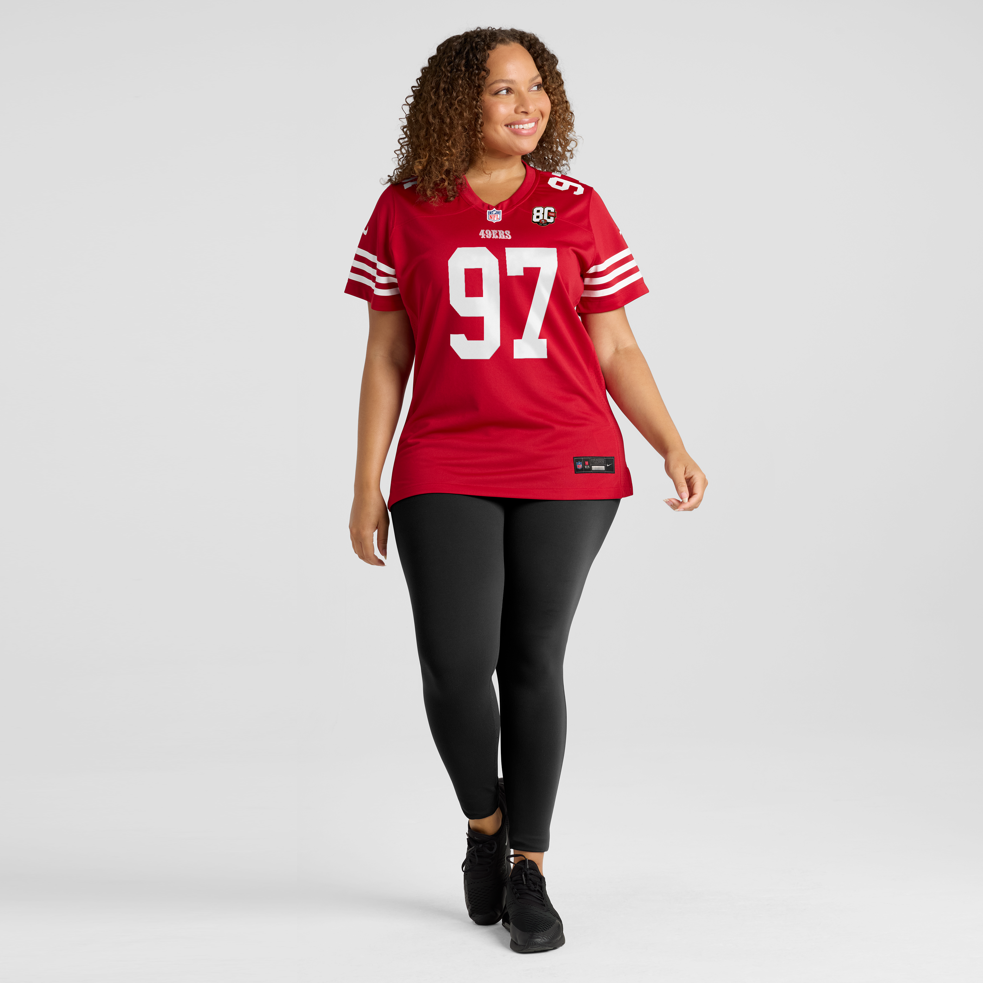 Maillot Nike Nick Bosa Scarlet pour femme, édition spéciale 80e anniversaire des 49ers de San Francisco