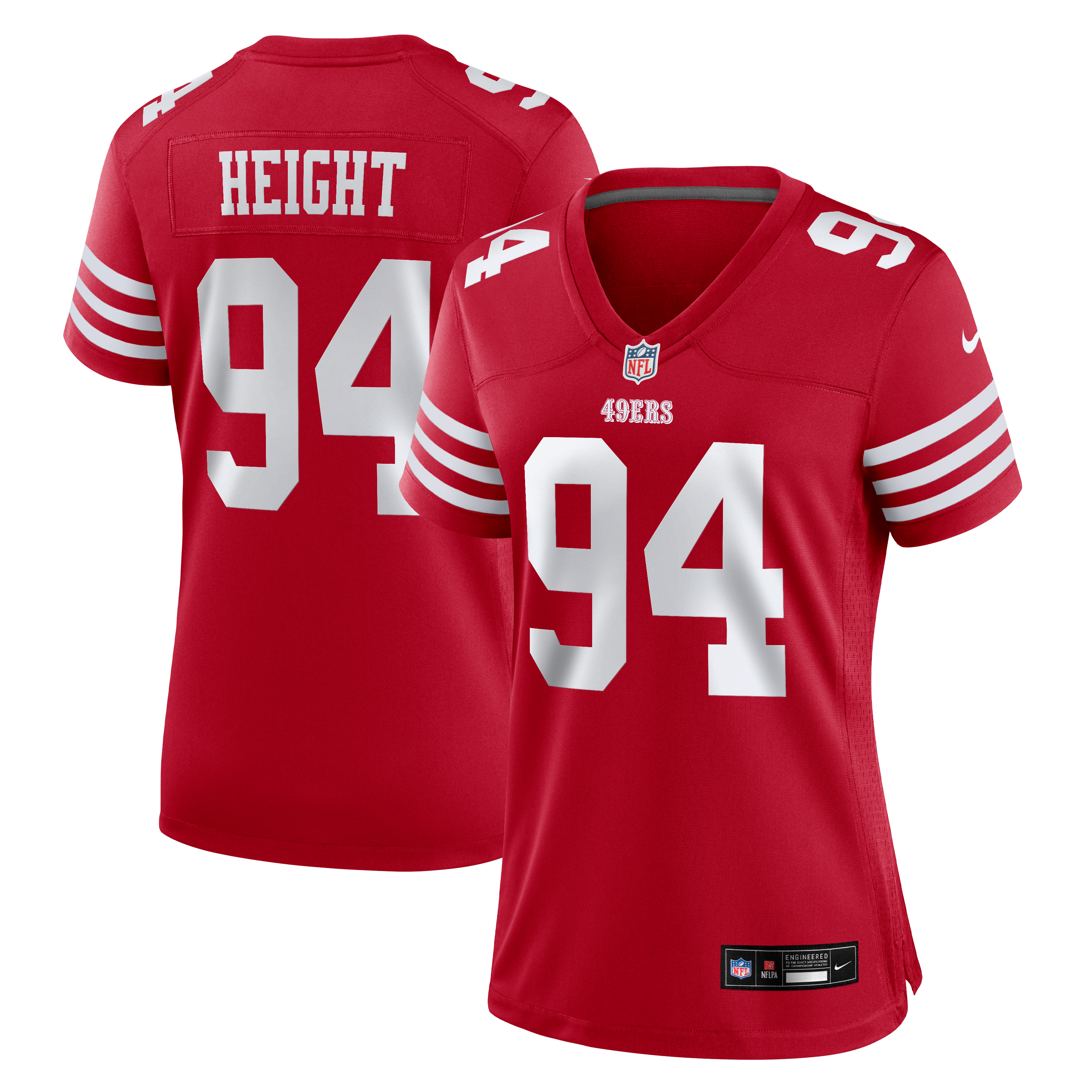Maillot de match Nike Romello Height Scarlet pour femme, San Francisco 49ers