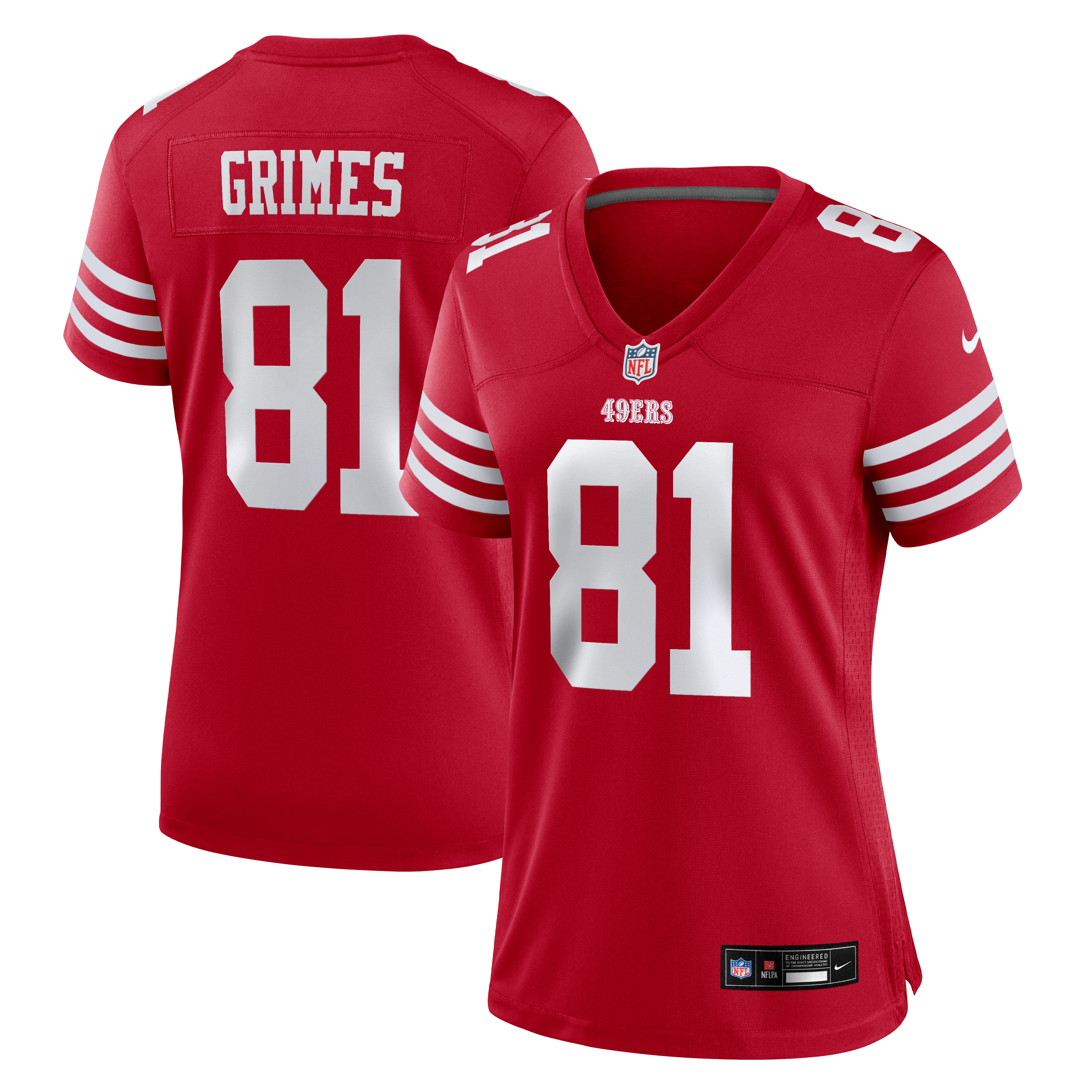 Maillot de match Nike Wesley Grimes Scarlet des 49ers San Francisco pour femmes
