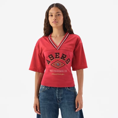 San Francisco 49ers Off Season Women's Lace-Back V-Neck T-Shirt - Scarlet