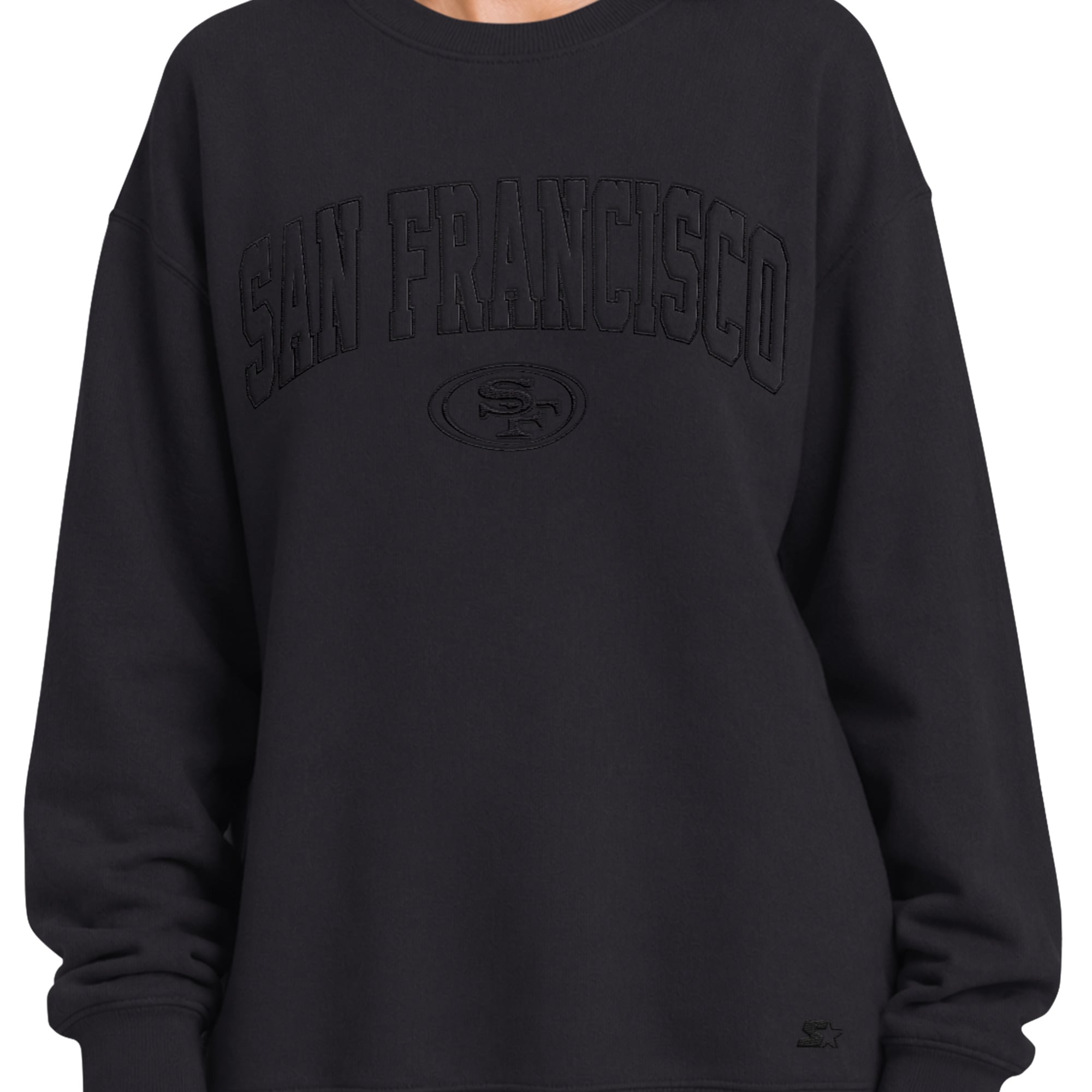 Sweat-shirt oversize en polaire Starter noir pour femme, style athleisure, San Francisco 49ers