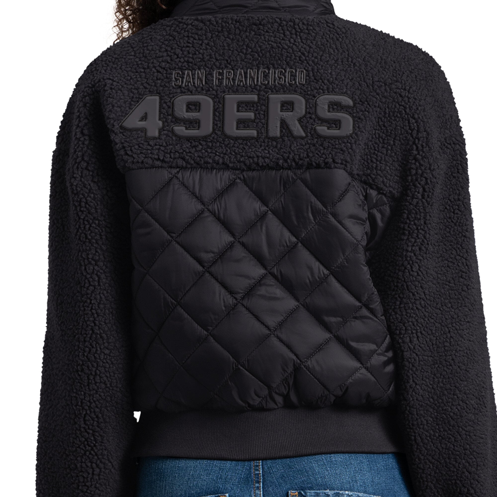 Veste zippée intégrale Starter noire pour femme, modèle Journeyman Sherpa des 49ers de San Francisco