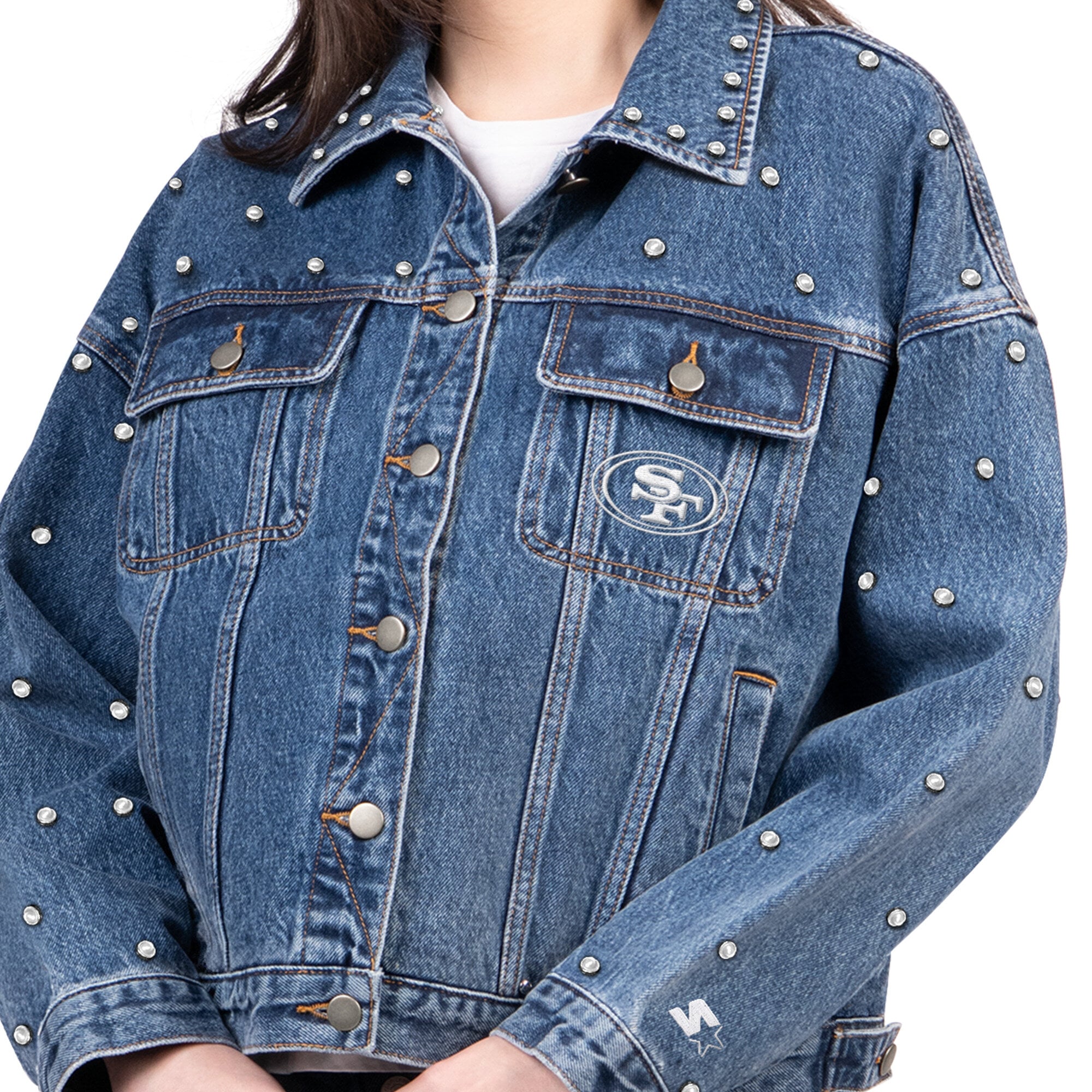 Veste en jean Starter Denim San Francisco 49ers Pearl Icon à boutons pour femme