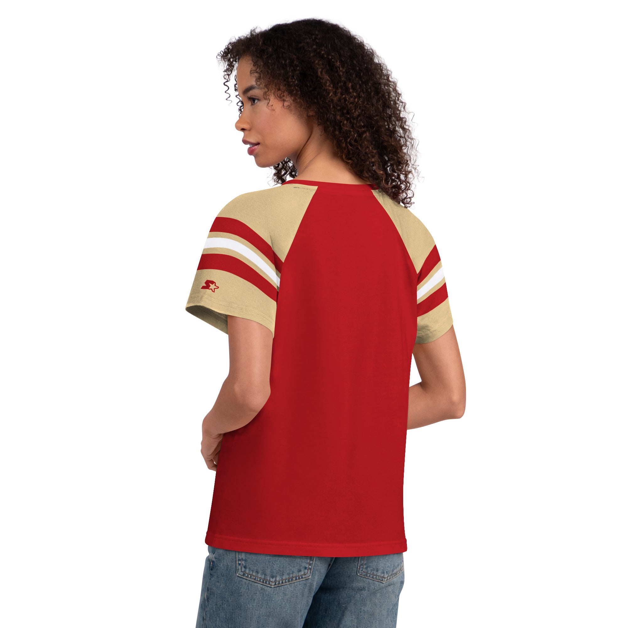 T-shirt raglan à col cranté Starter Scarlet pour femmes, San Francisco 49ers