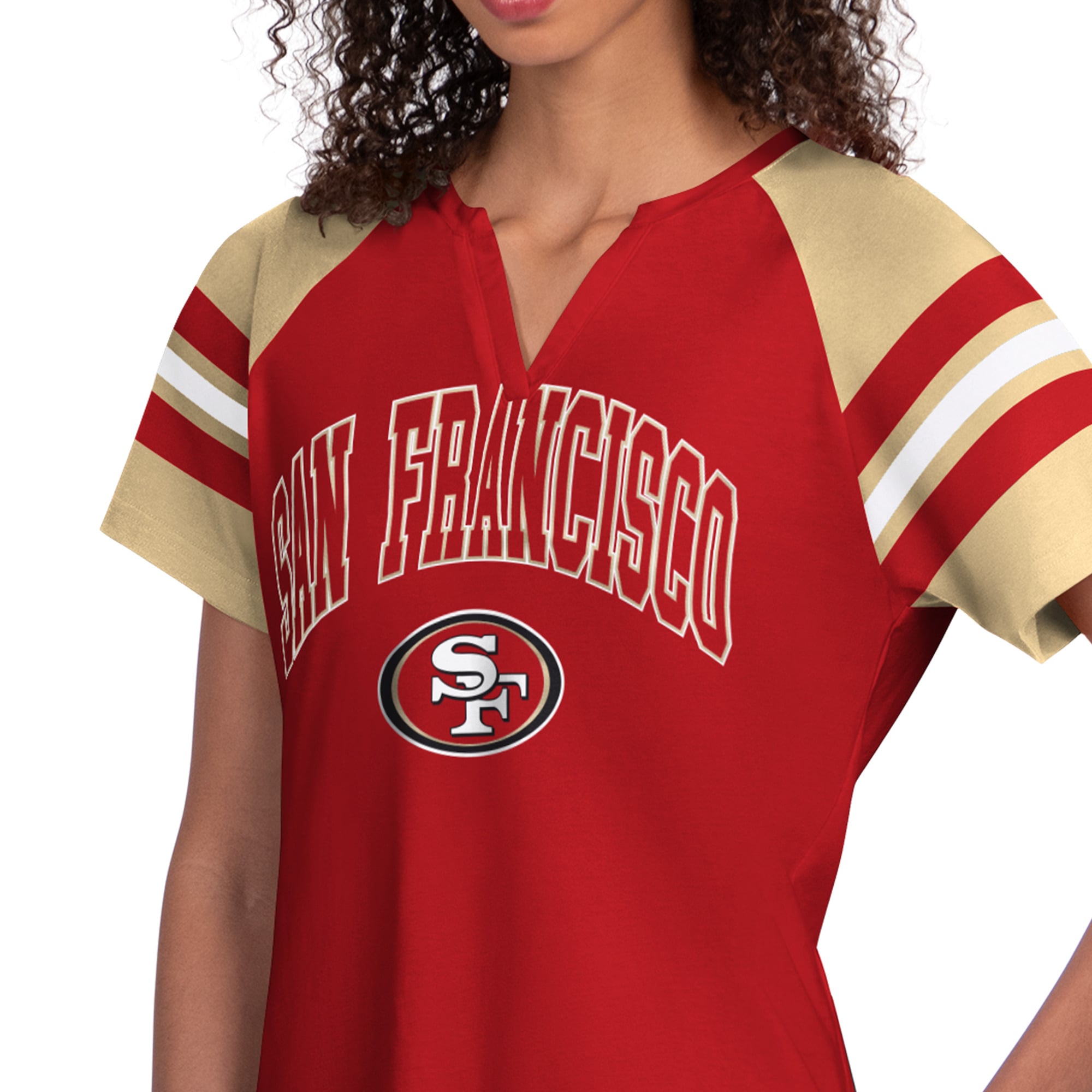 T-shirt raglan à col cranté Starter Scarlet pour femmes, San Francisco 49ers