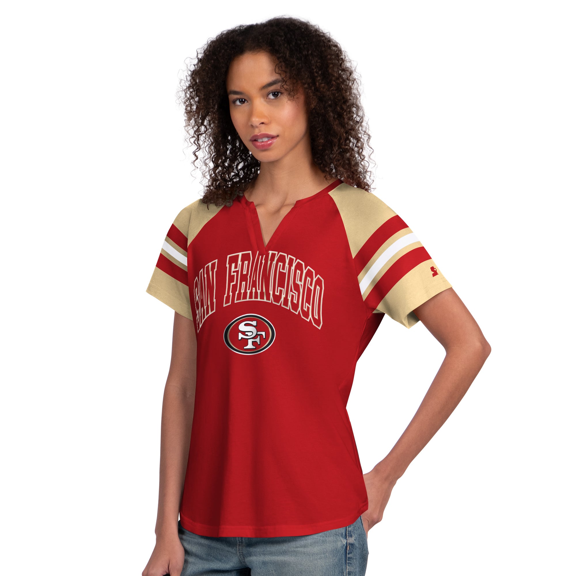 T-shirt raglan à col cranté Starter Scarlet pour femmes, San Francisco 49ers