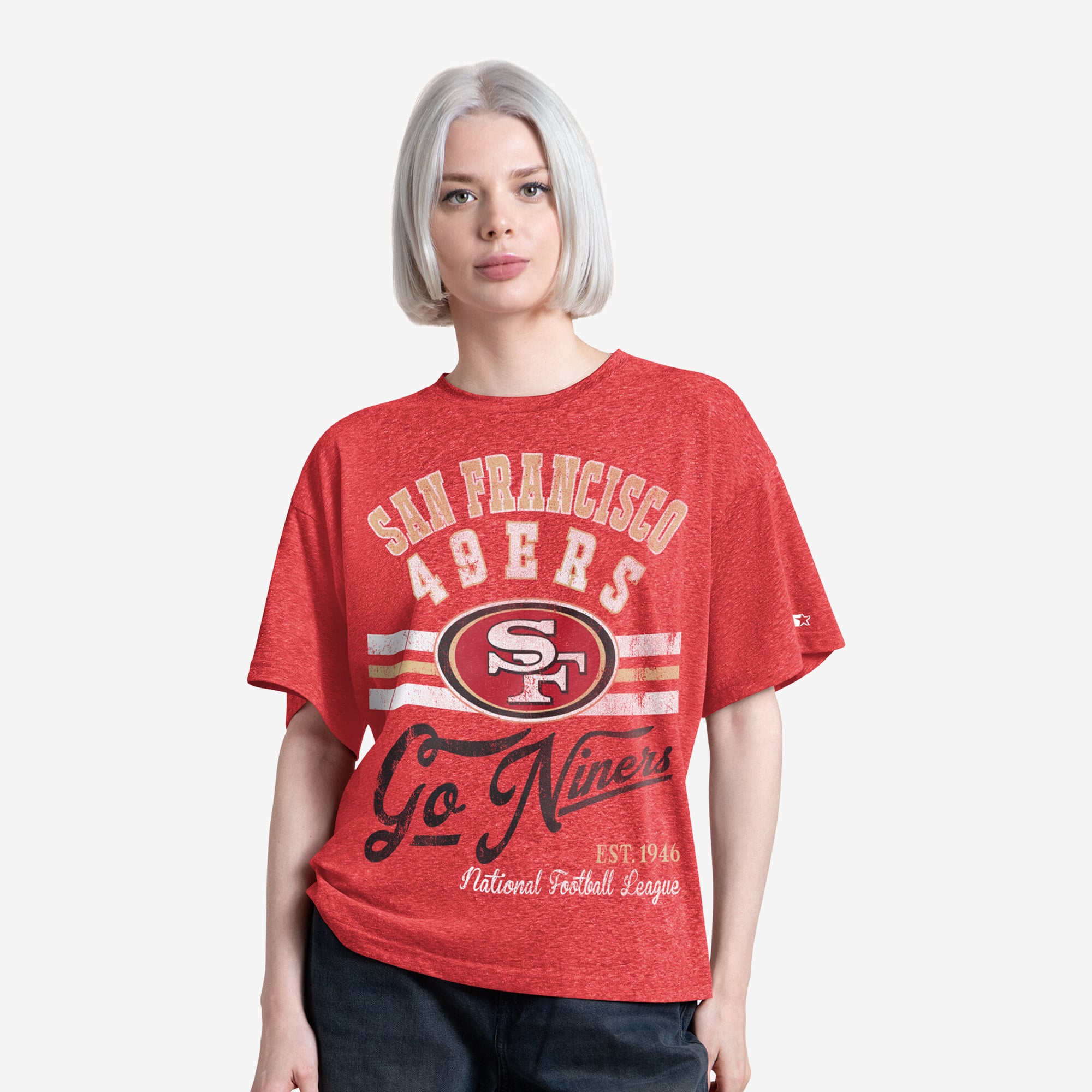 T-shirt Starter Scarlet pour femmes, motif tir en suspension des 49ers de San Francisco