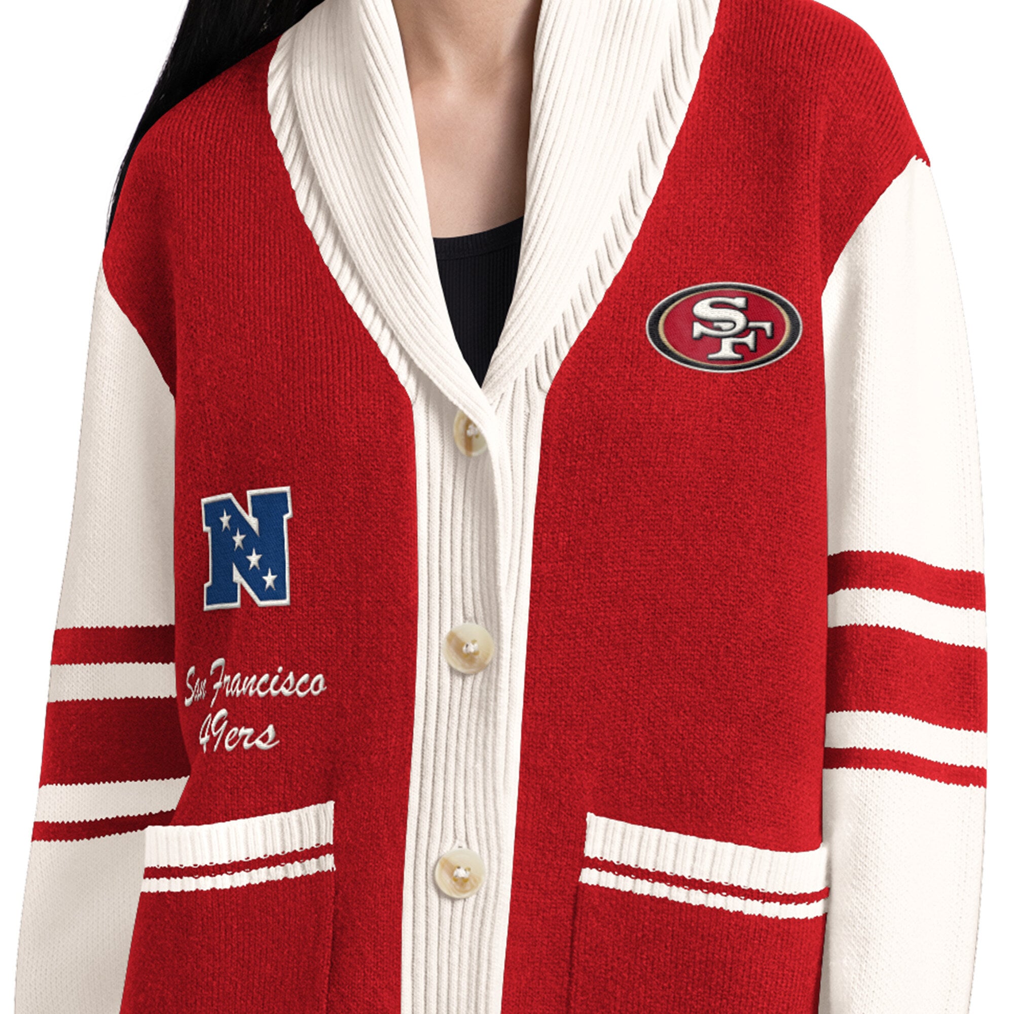 Gilet boutonné à col châle Starter Scarlet pour femme, modèle Strike Zone des 49ers de San Francisco