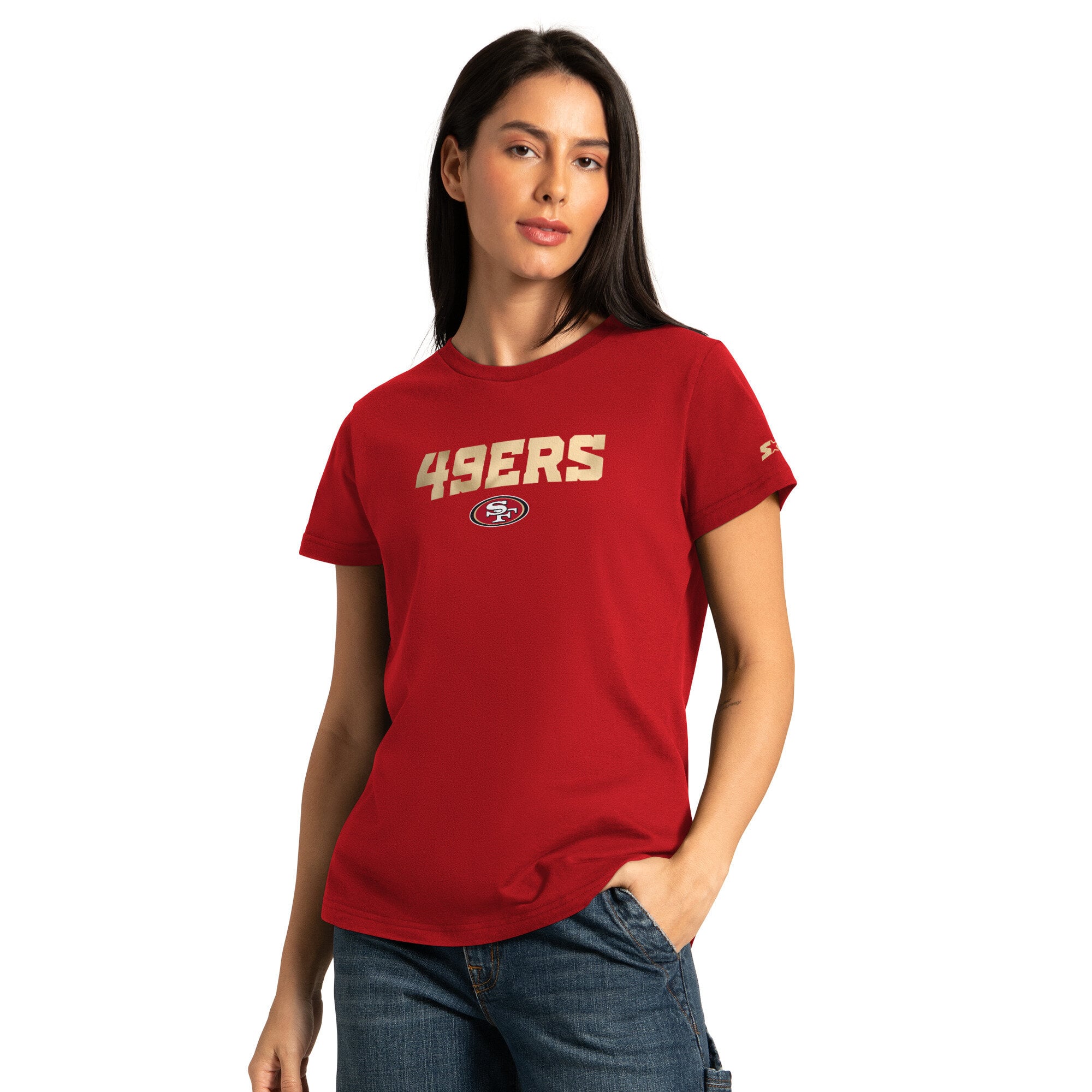 Pack de t-shirts à manches courtes et longues Starter pour femmes, coloris écarlate/cendré, San Francisco 49ers