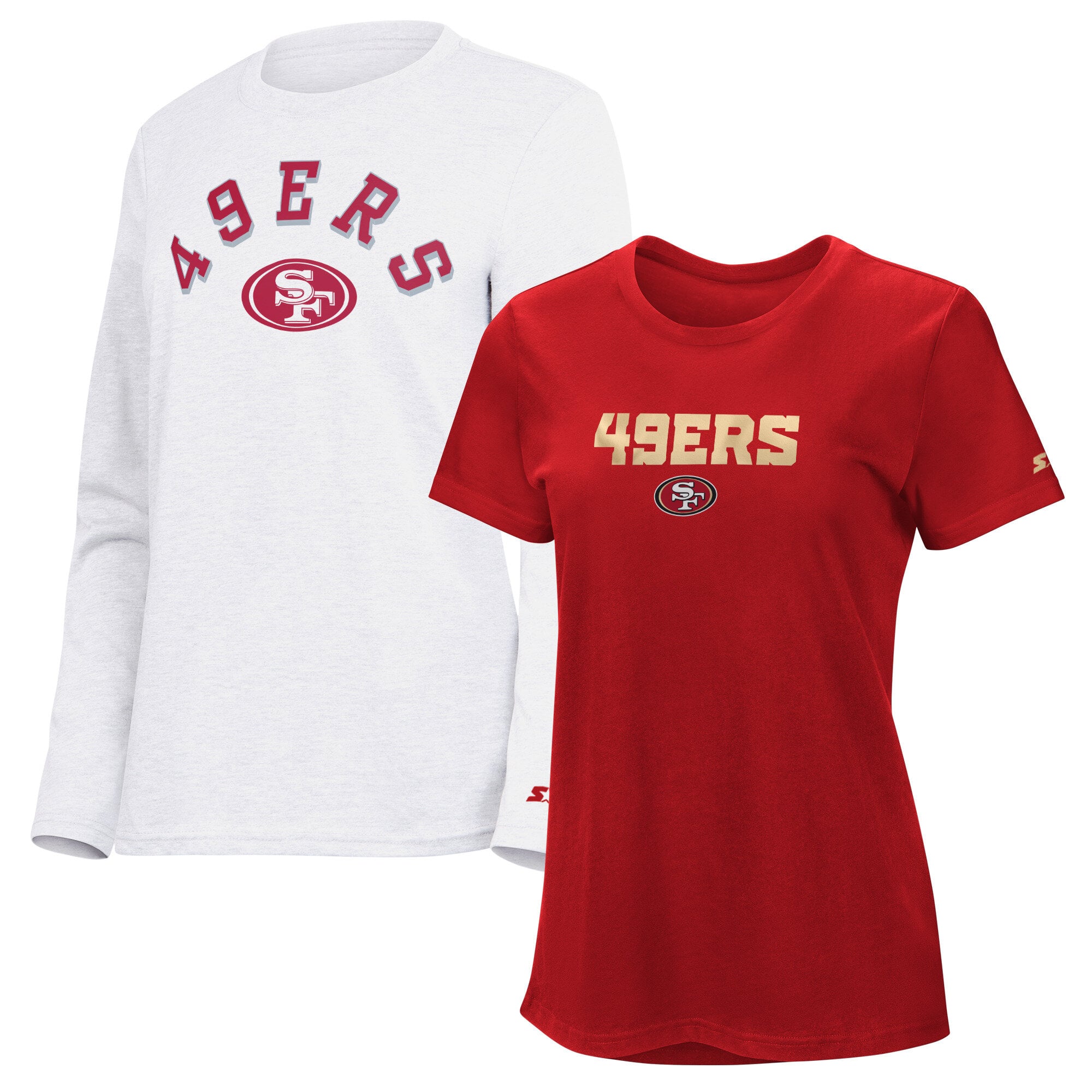 Pack de t-shirts à manches courtes et longues Starter pour femmes, coloris écarlate/cendré, San Francisco 49ers