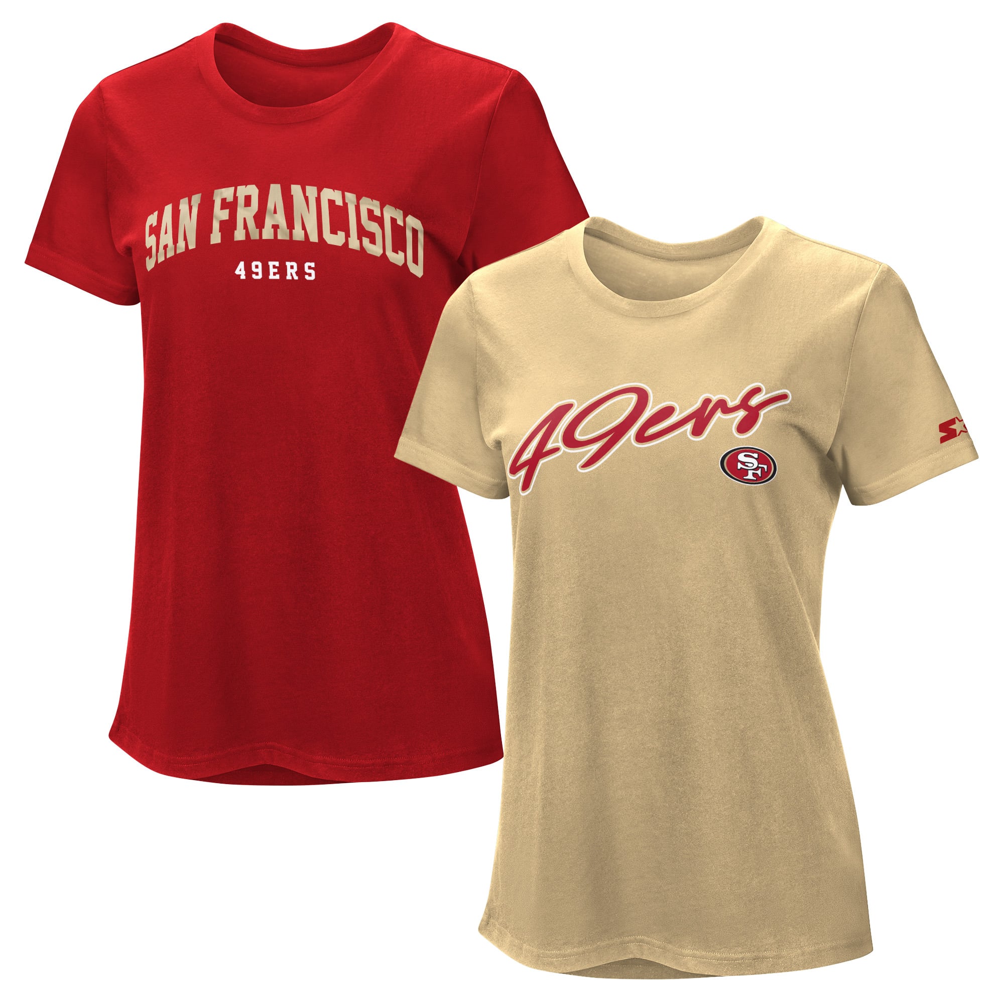 Pack de t-shirts Starter pour femmes, coloris écarlate et or, des 49ers San Francisco