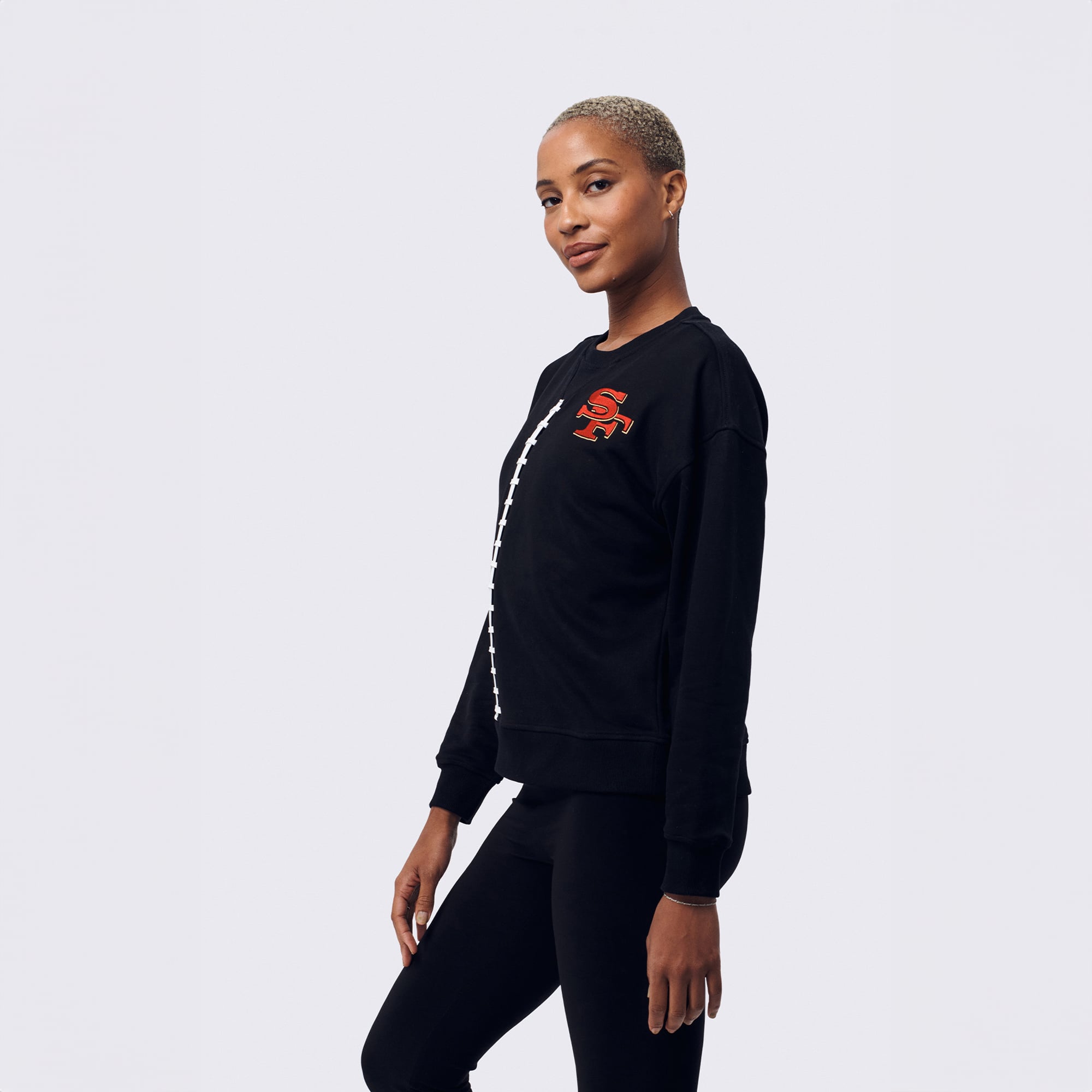 Sweat-shirt à capuche Terez noir pour femme, style football américain, San Francisco 49ers, coutures classiques, coton.