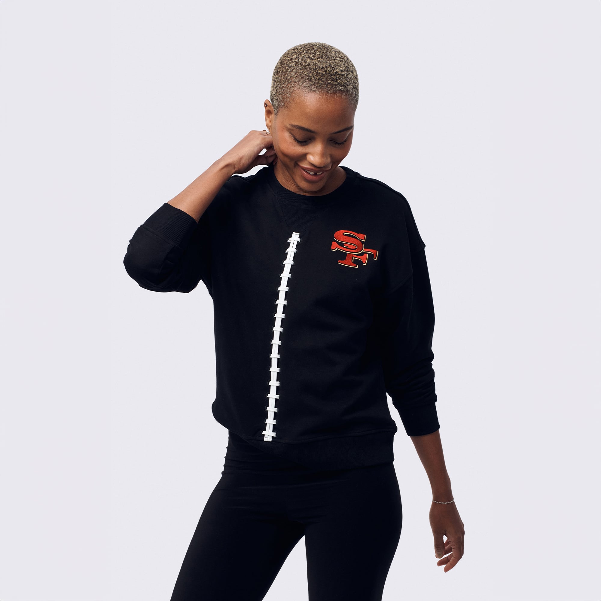 Sweat-shirt à capuche Terez noir pour femme, style football américain, San Francisco 49ers, coutures classiques, coton.