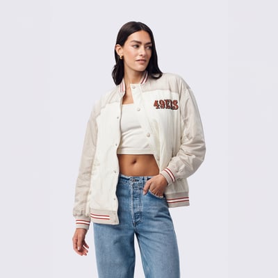  San Francisco 49ers Terez Women's Double Yoke Full-Zip Bomber Jacket - White