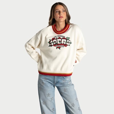  San Francisco 49ers The Wild Collective Women's Rosey Jacquard Boxy Crewneck Sweater - Cream