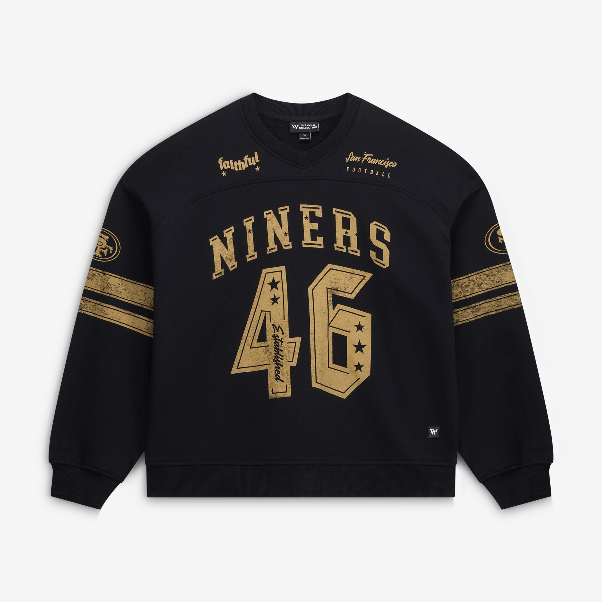 Sweat-shirt ample noir à col en V pour femme The Wild Collective San Francisco 49ers