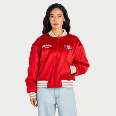  San Francisco 49ers The Wild Collective Women's Oversized Satin Full-Zip Jacket - Scarlet