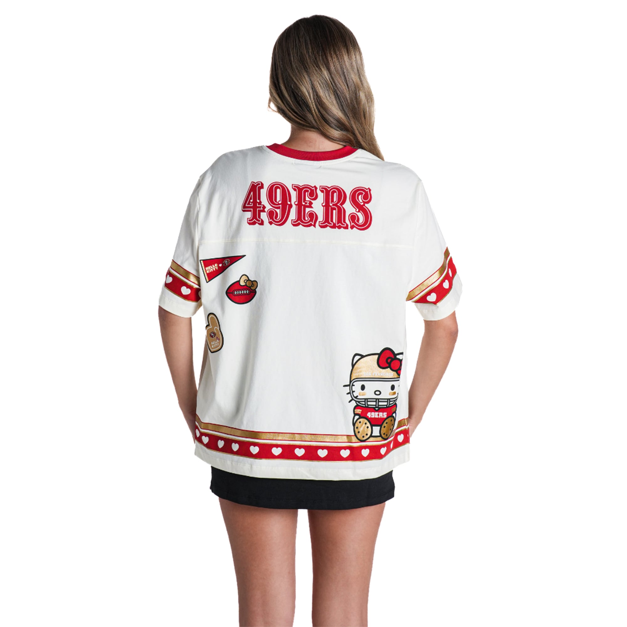 T-shirt oversize crème The Wild Collective x Hello Kitty pour femmes, San Francisco 49ers