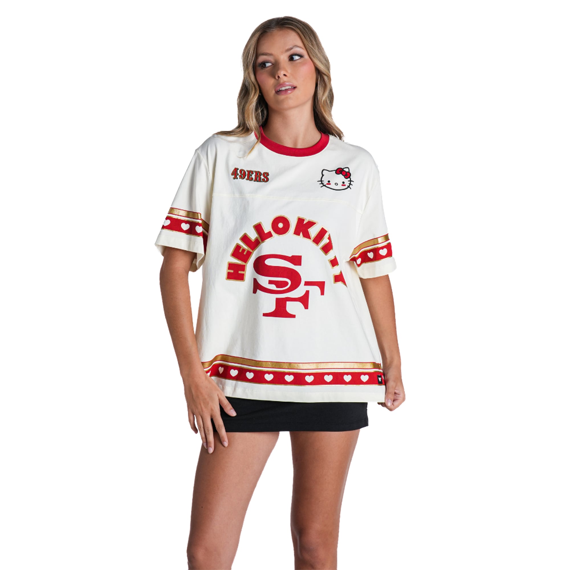 T-shirt oversize crème The Wild Collective x Hello Kitty pour femmes, San Francisco 49ers
