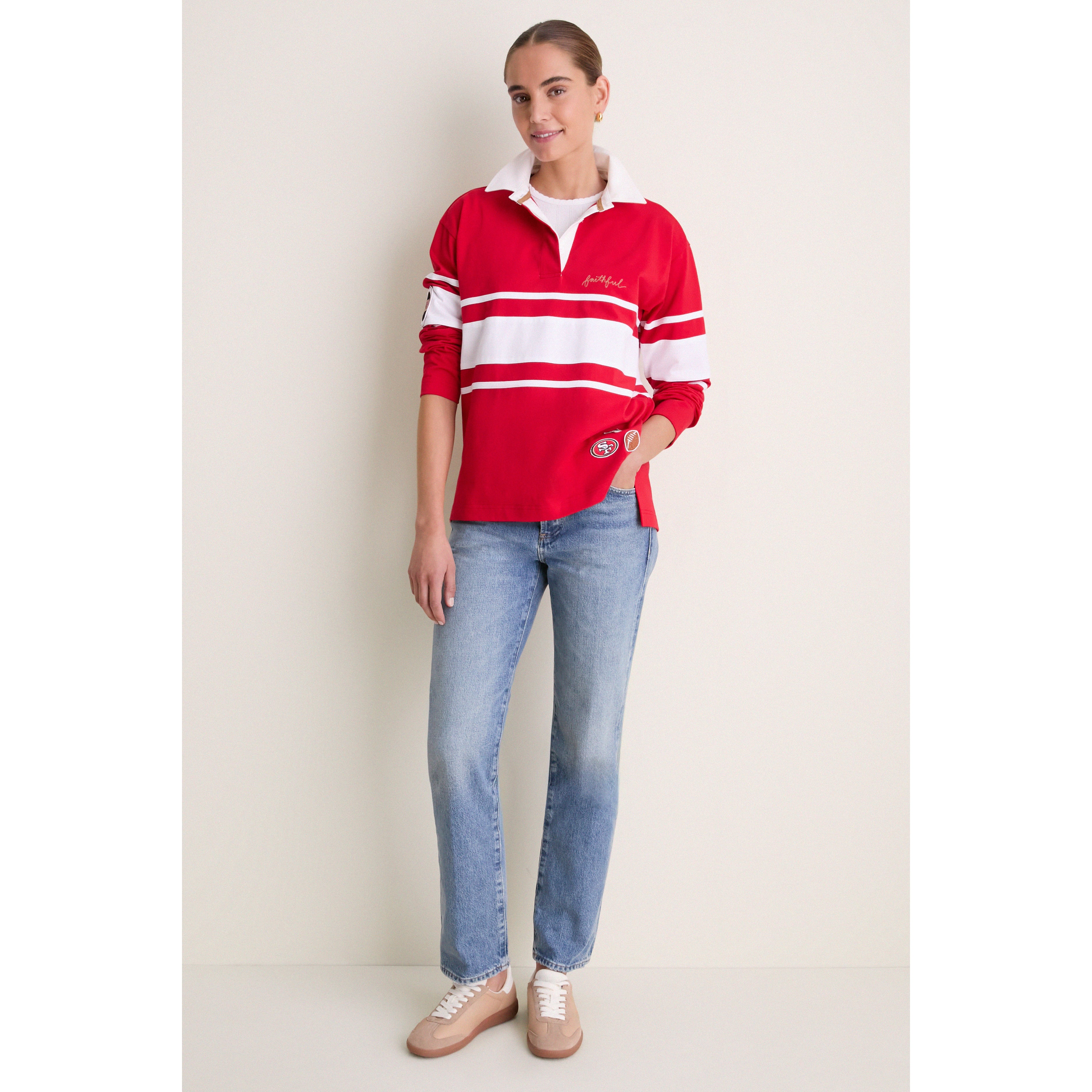 Polo de rugby à manches longues Tuckernuck Scarlet pour femme, San Francisco 49ers