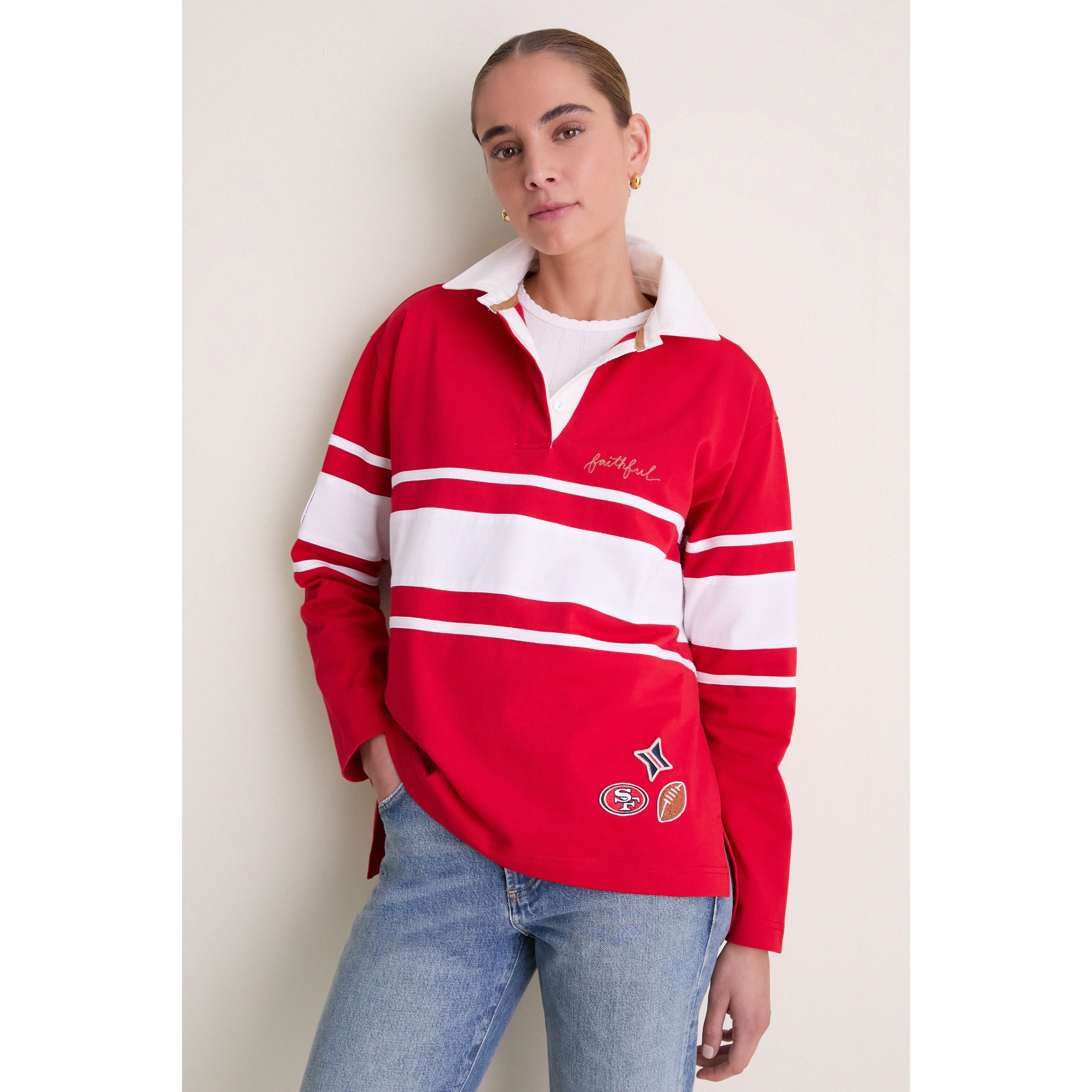 Polo de rugby à manches longues Tuckernuck Scarlet pour femme, San Francisco 49ers