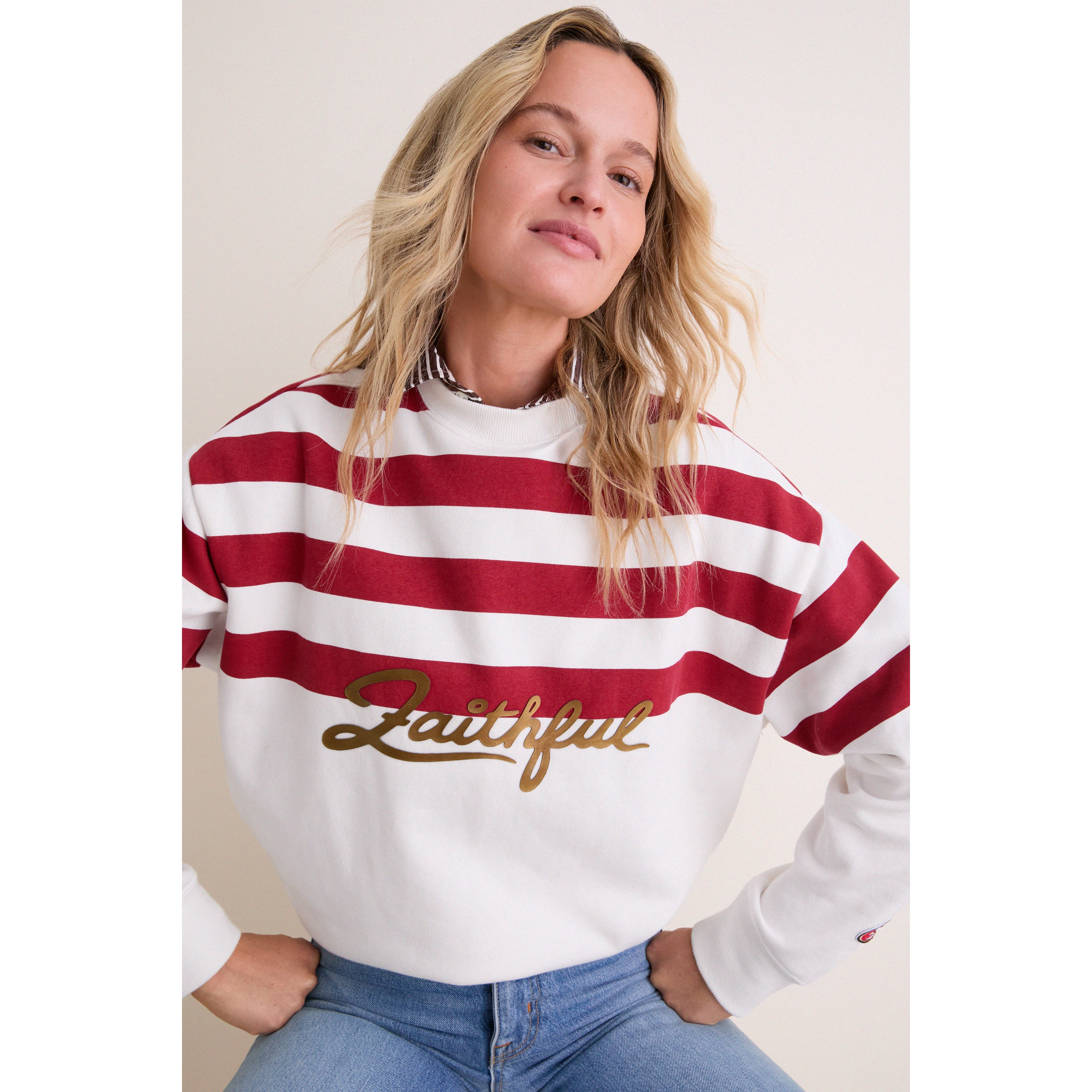 Sweat-shirt rayé blanc et écarlate des 49ers de San Francisco pour femmes Tuckernuck