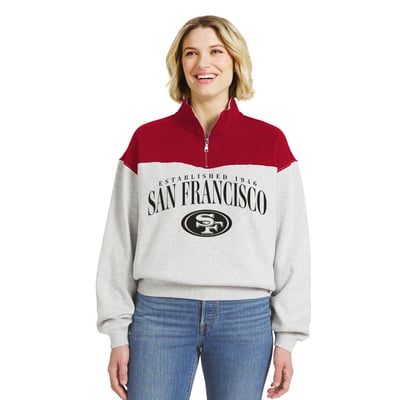  San Francisco 49ers WEAR by Erin Andrews Women's Colorblock Half-Zip Pullover - Heather Gray
