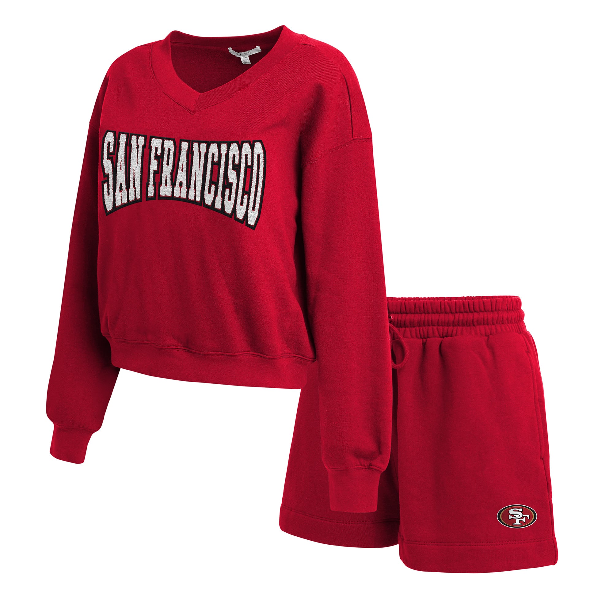 Women's WEAR by Erin Andrews Scarlet San Francisco 49ers Fleece V-Neck Lounge Set