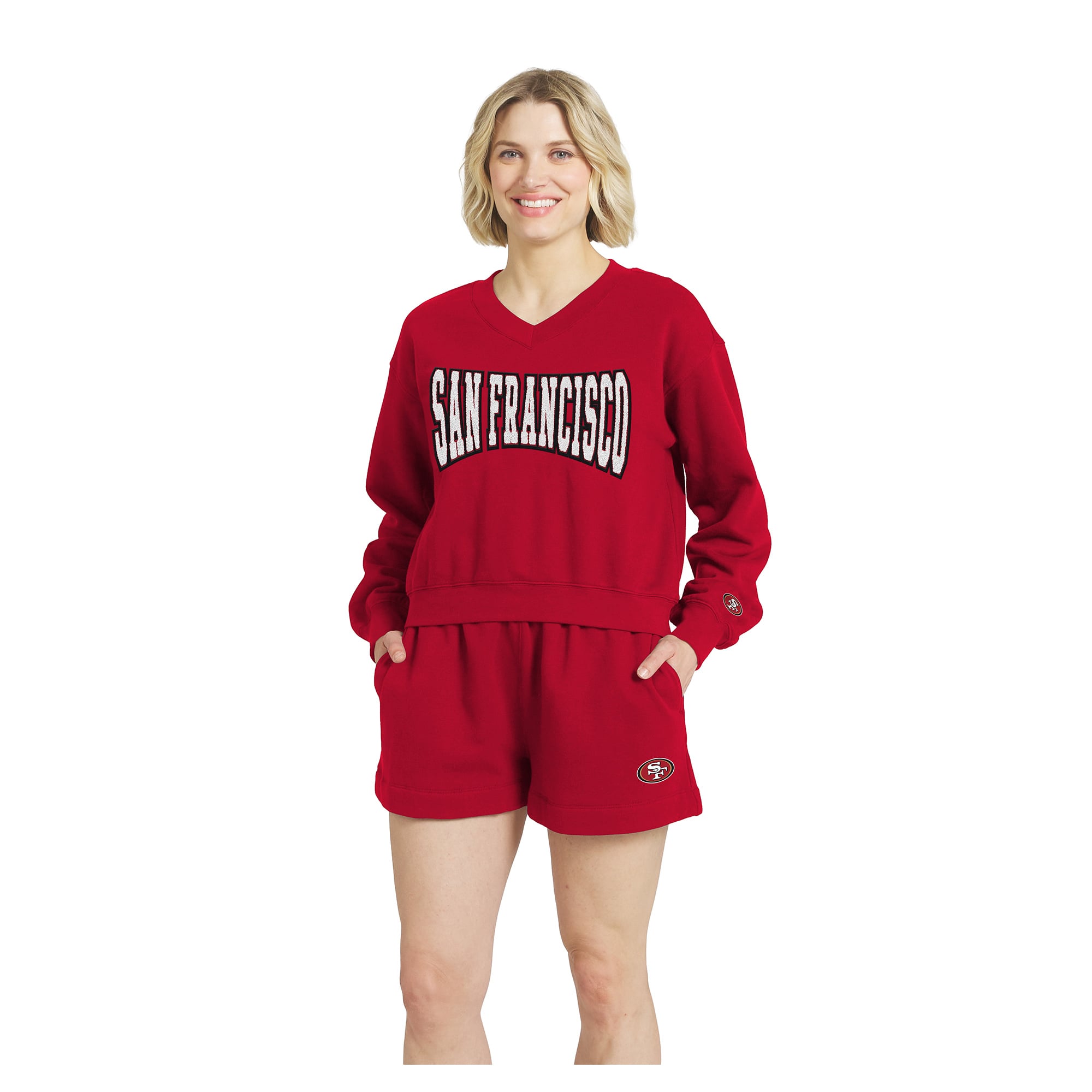 Women's WEAR by Erin Andrews Scarlet San Francisco 49ers Fleece V-Neck Lounge Set