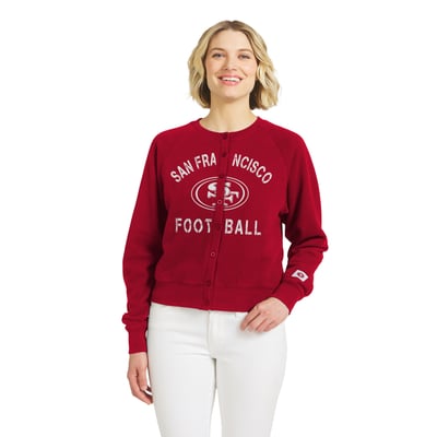  San Francisco 49ers WEAR by Erin Andrews Women's Heathered Crew Cardigan Sweater - Scarlet