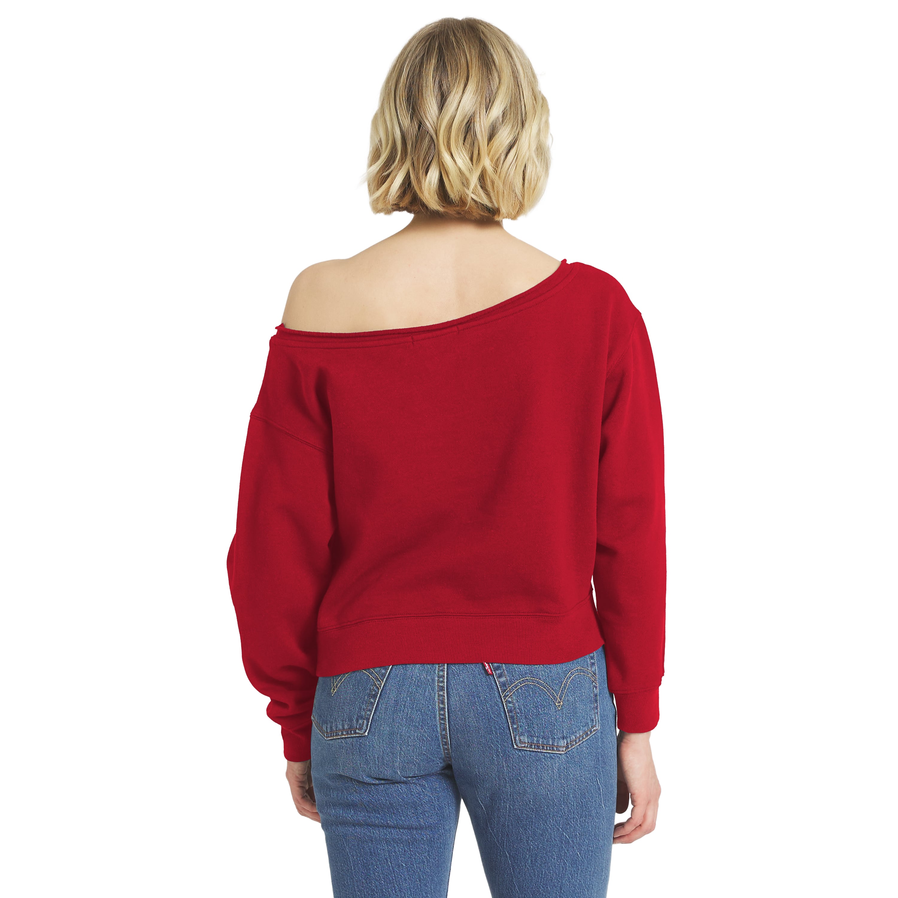 Women's WEAR by Erin Andrews  Scarlet San Francisco 49ers Off-the-Shoulder Sweatshirt