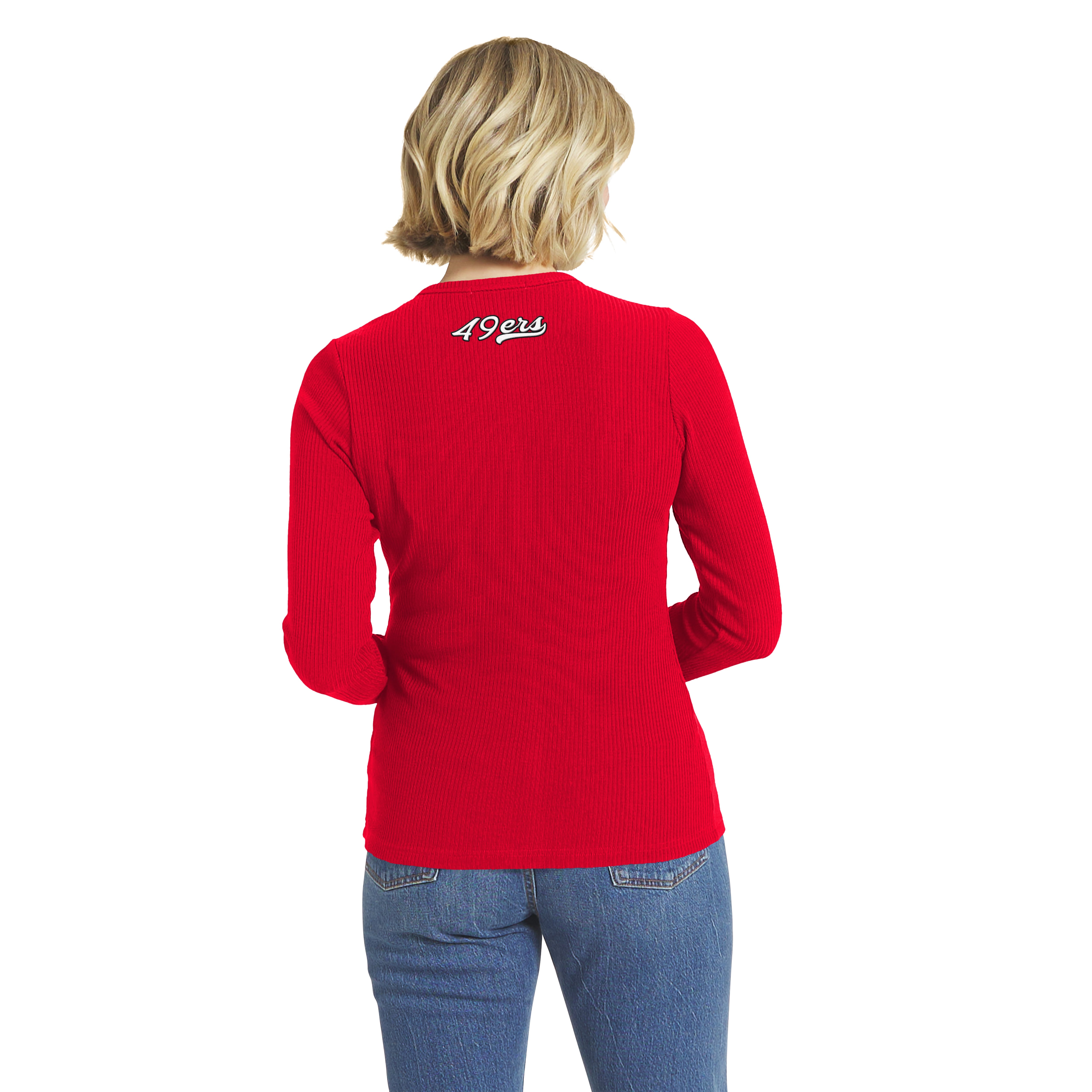 Women's WEAR by Erin Andrews Scarlet San Francisco 49ers Ribbed Full-Button Cardigan Sweater