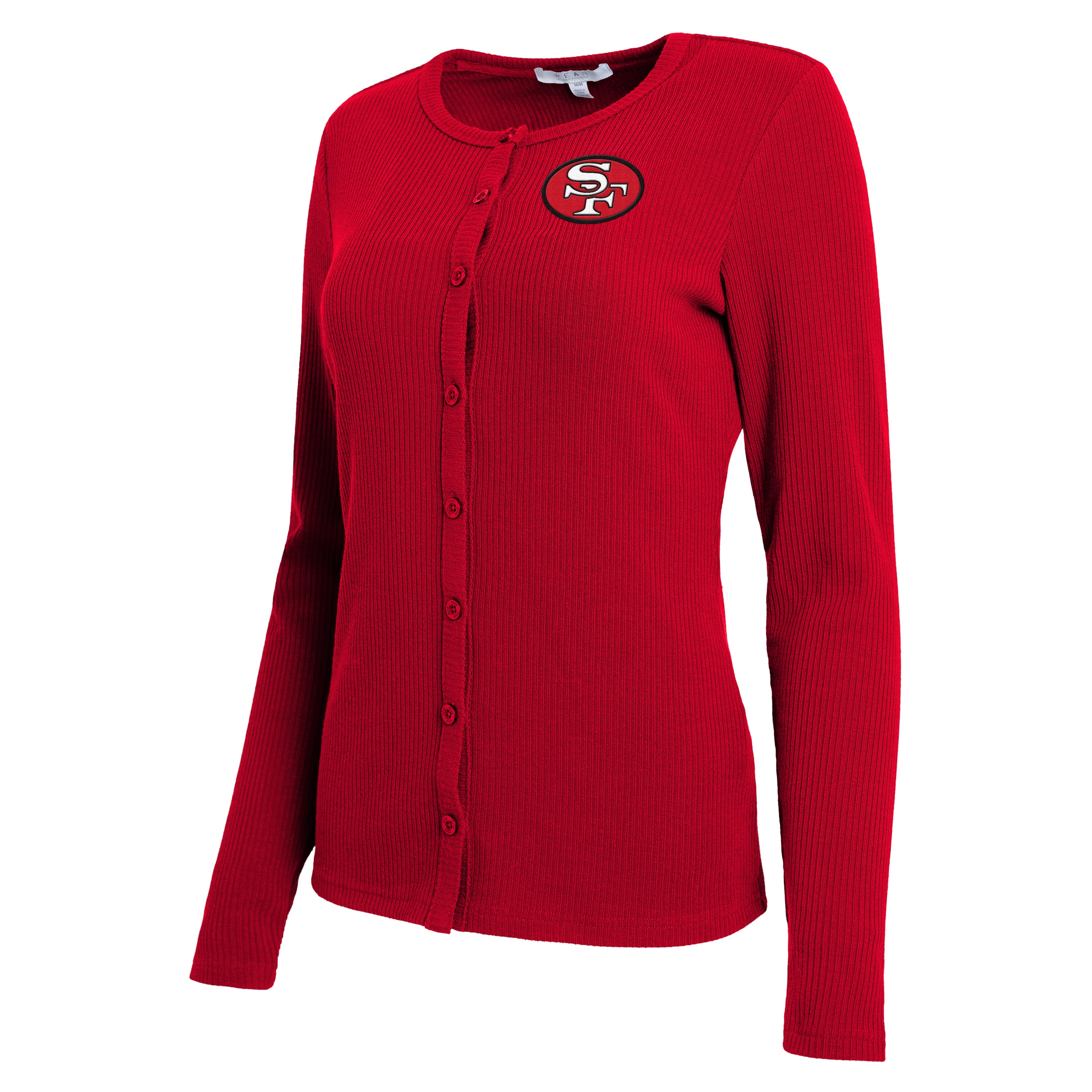 Women's WEAR by Erin Andrews Scarlet San Francisco 49ers Ribbed Full-Button Cardigan Sweater