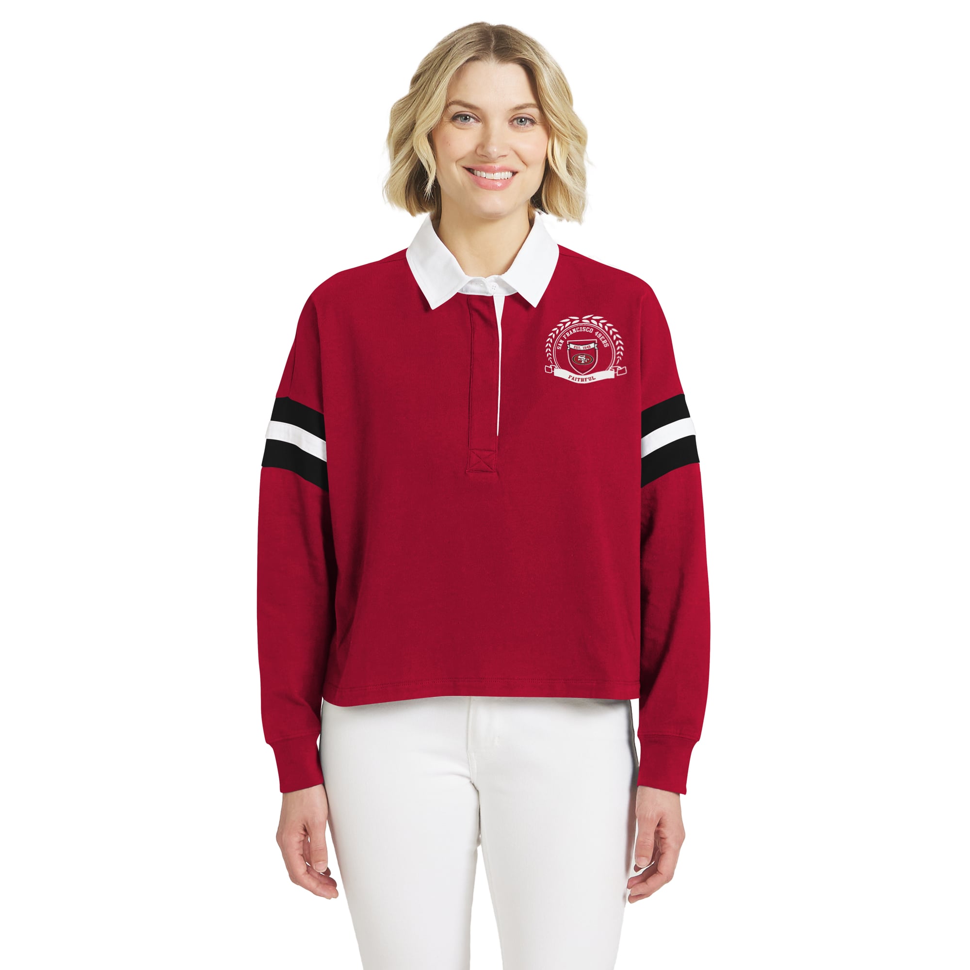 T-shirt à manches longues écarlate San Francisco 49ers de rugby pour femmes la marque WEAR by Erin Andrews