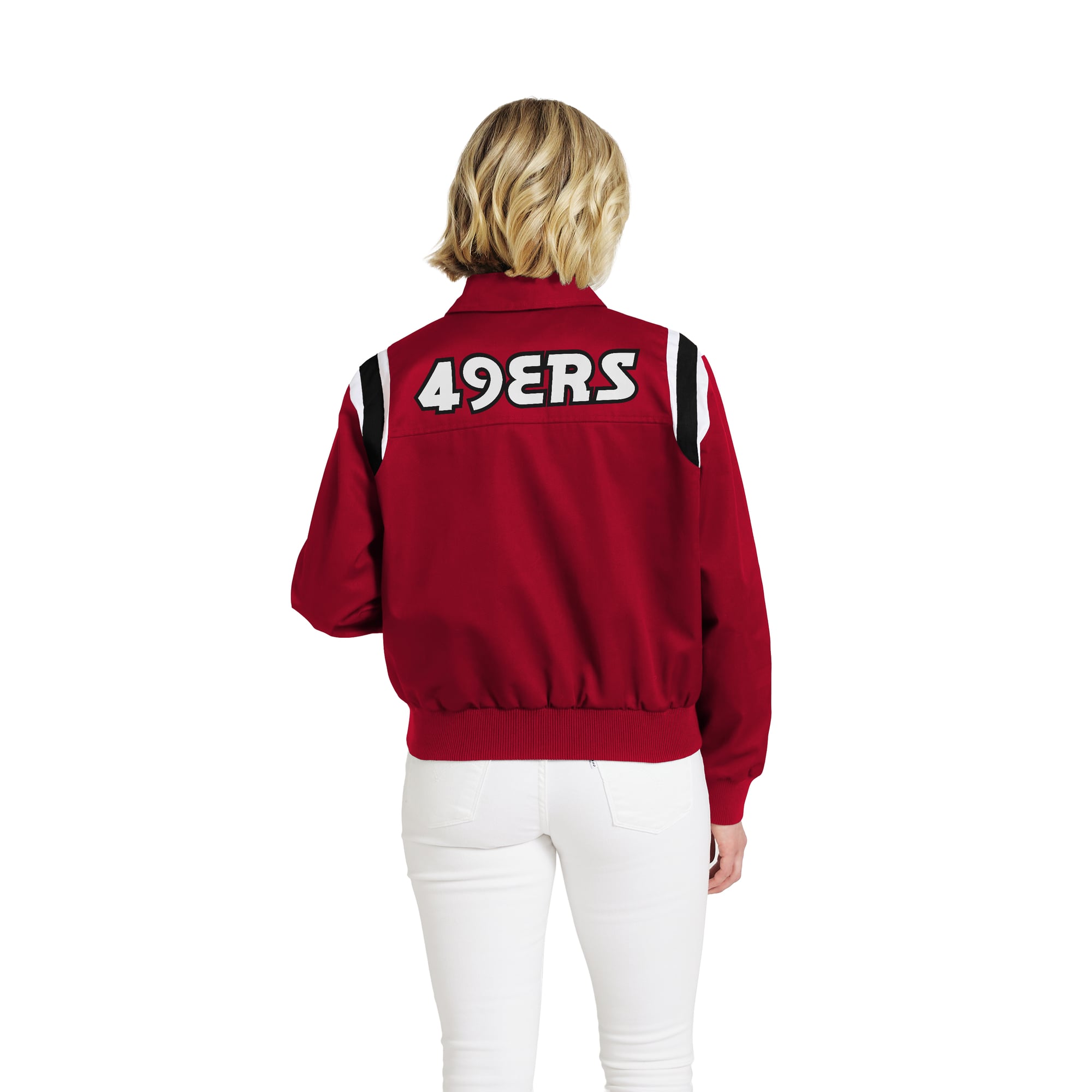 Veste zippée intégrale en sergé à rayures écarlates des 49ers de San Francisco, collection femme WEAR by Erin Andrews