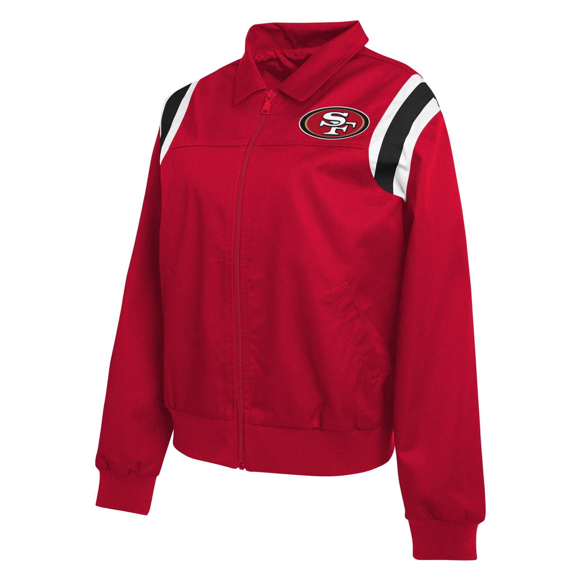 Veste zippée intégrale en sergé à rayures écarlates des 49ers de San Francisco, collection femme WEAR by Erin Andrews